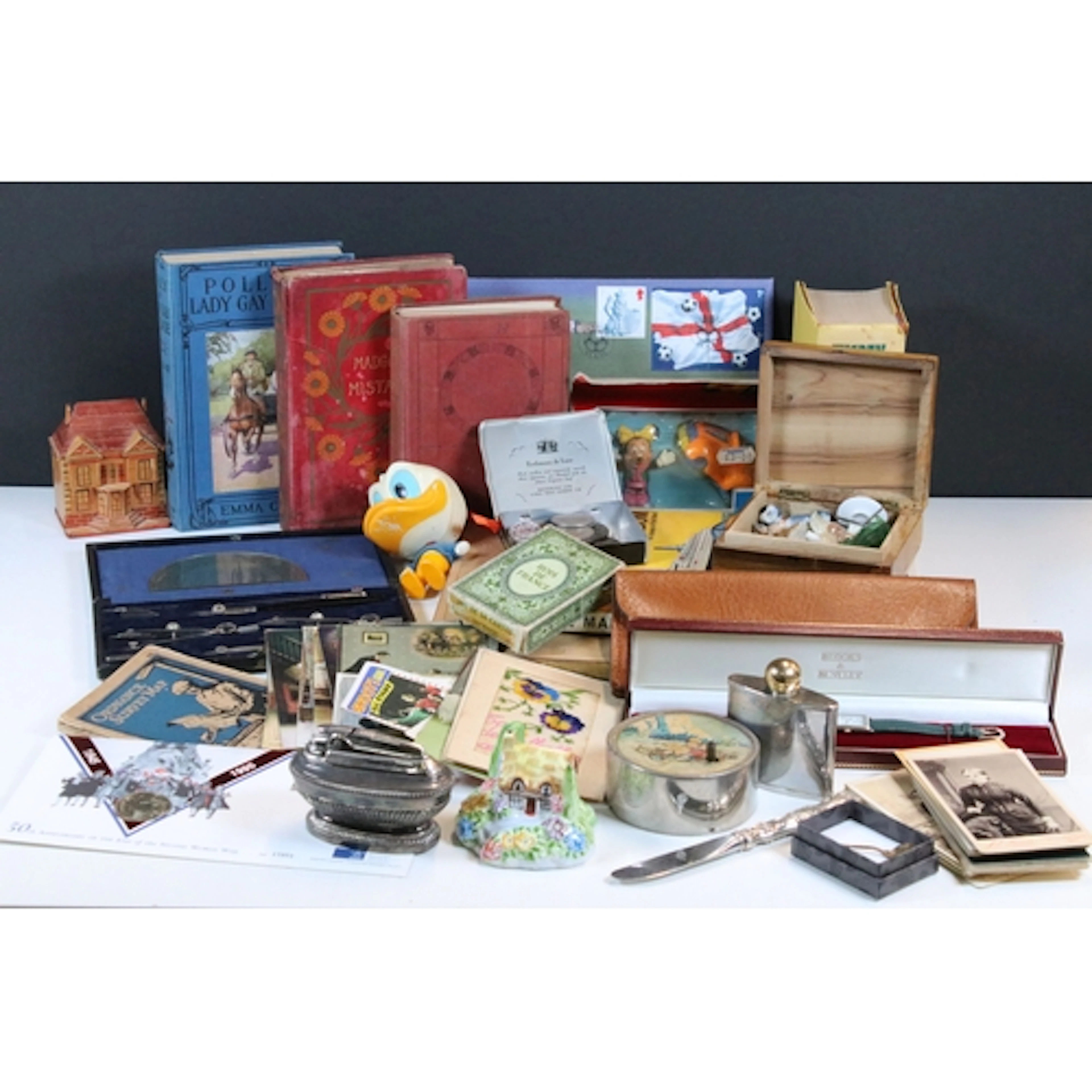 A box of mixed collectables to include maps, books, watches,...
