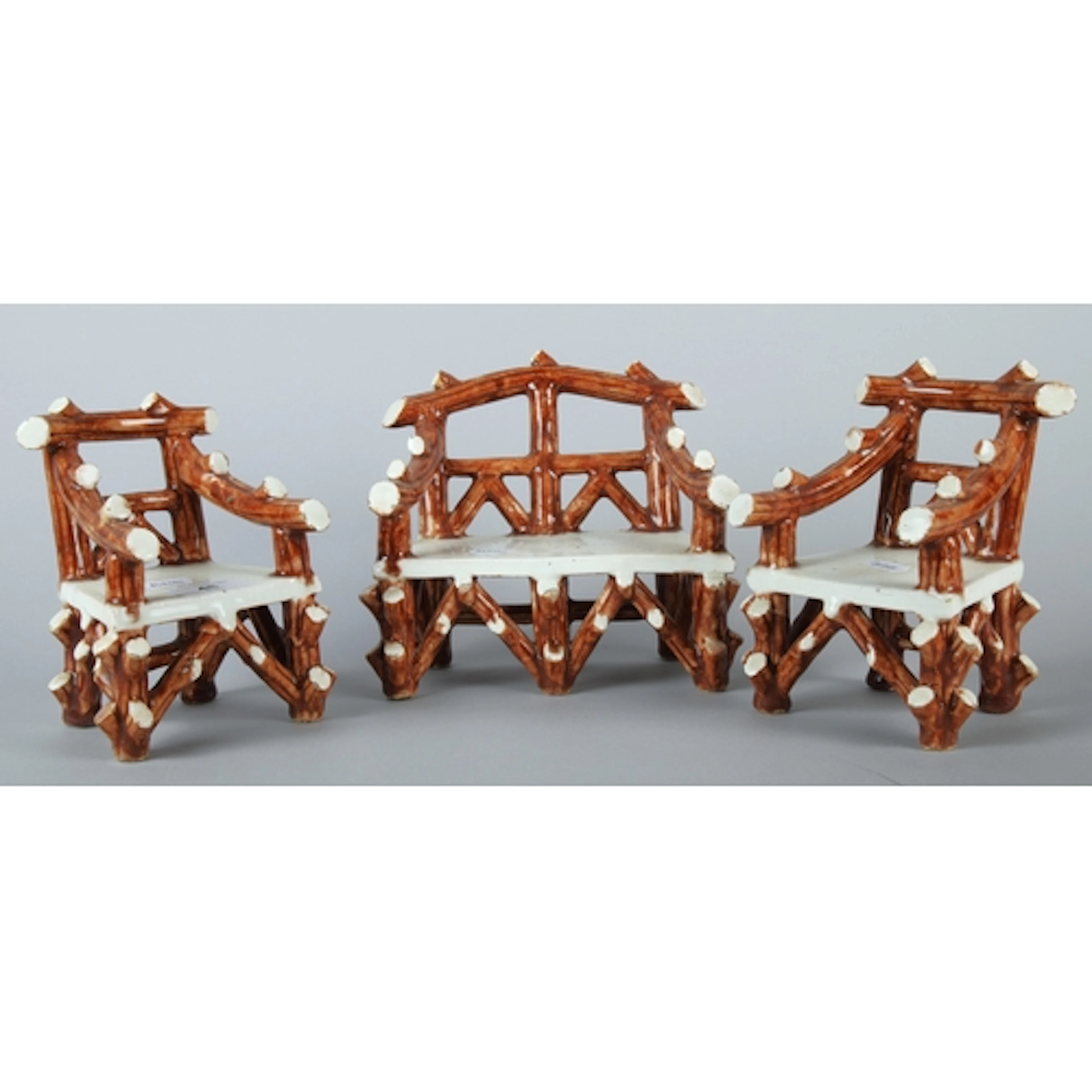 Scottish pottery miniature three piece suite to include two ...