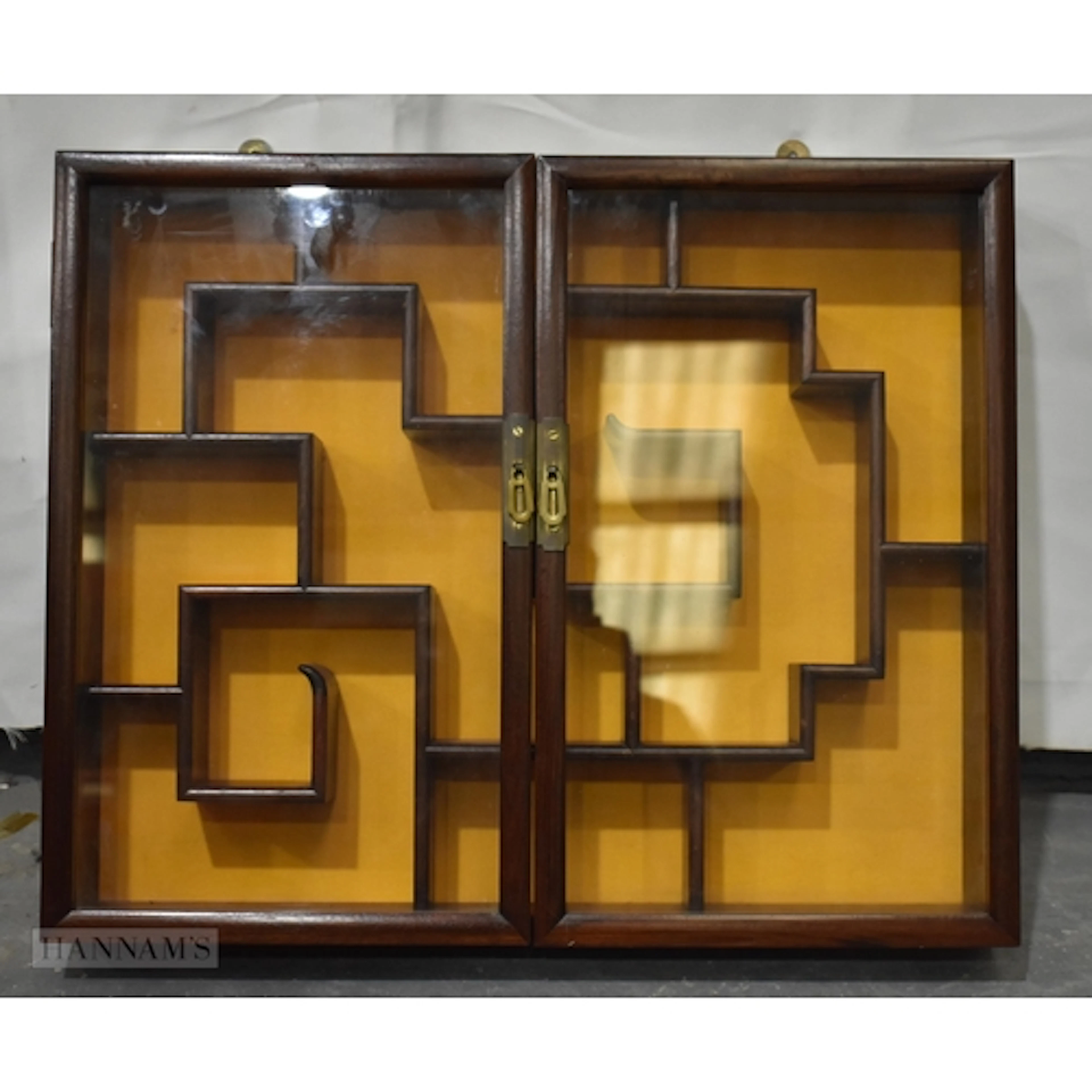 A CHINESE HARDWOOD SNUFF BOTTLE DISPLAY CASE. 56 cm x 46 cm ...