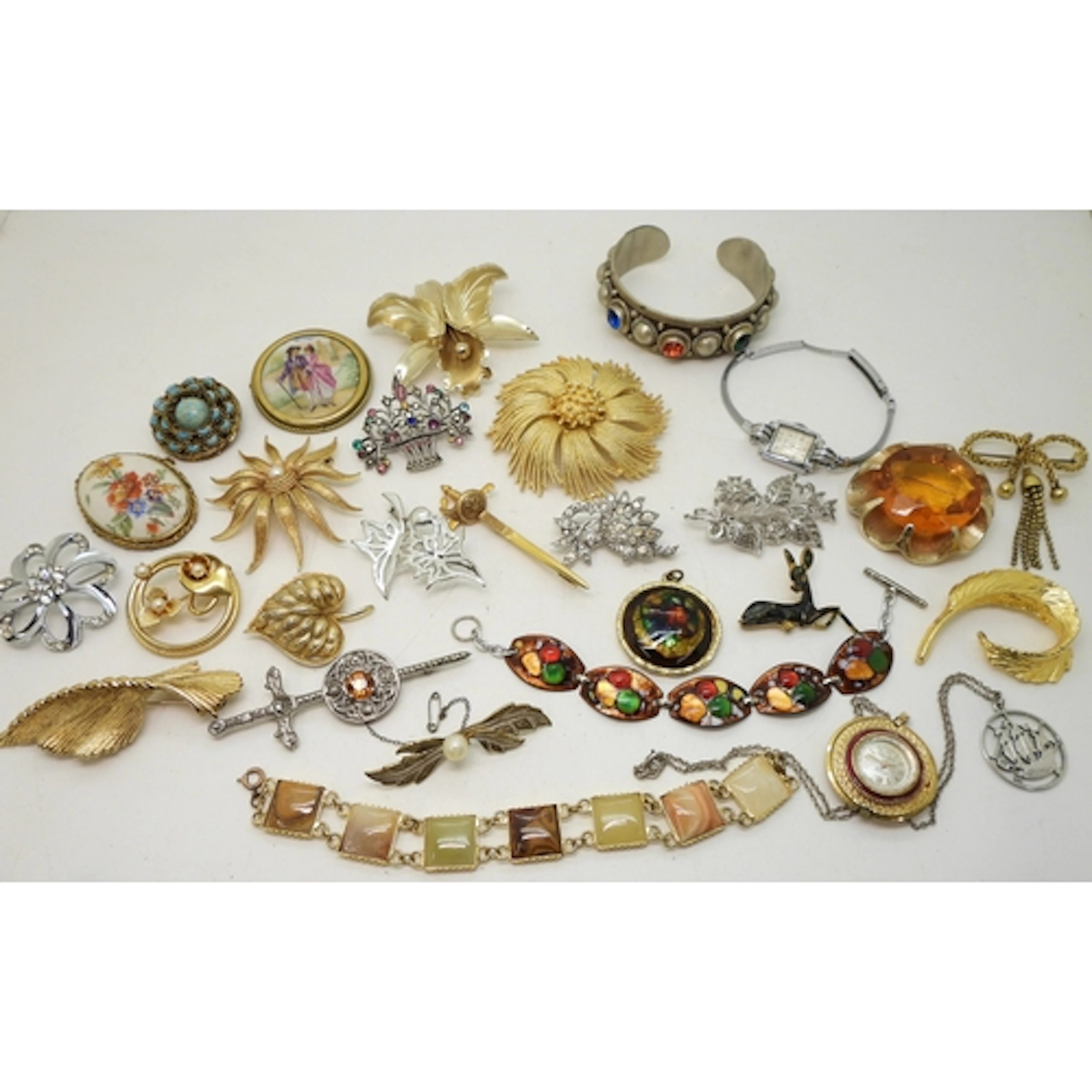 A continental silver marcasite and multicoloured glass gem s...