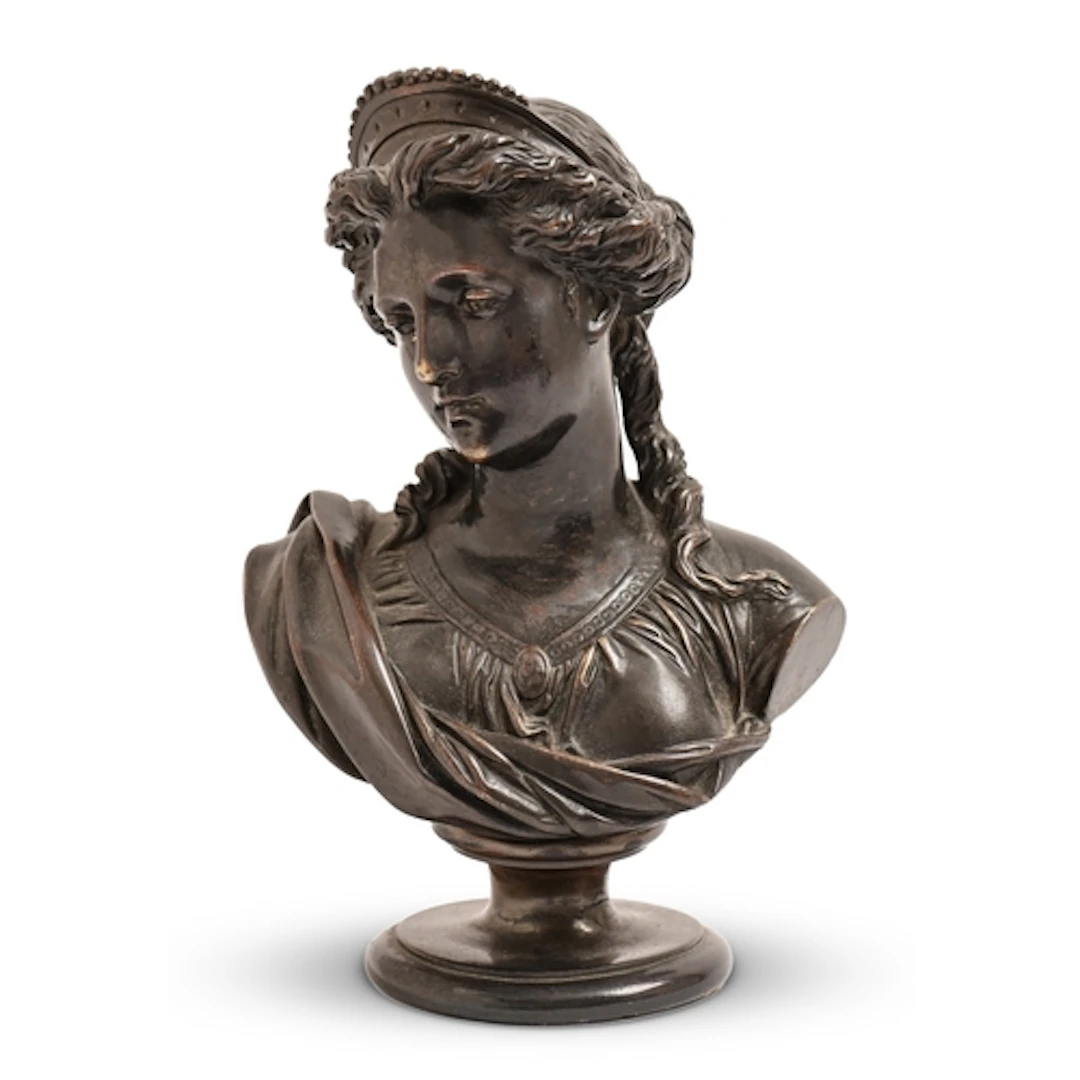 A French bronze bust of a young woman, cast from a mode...