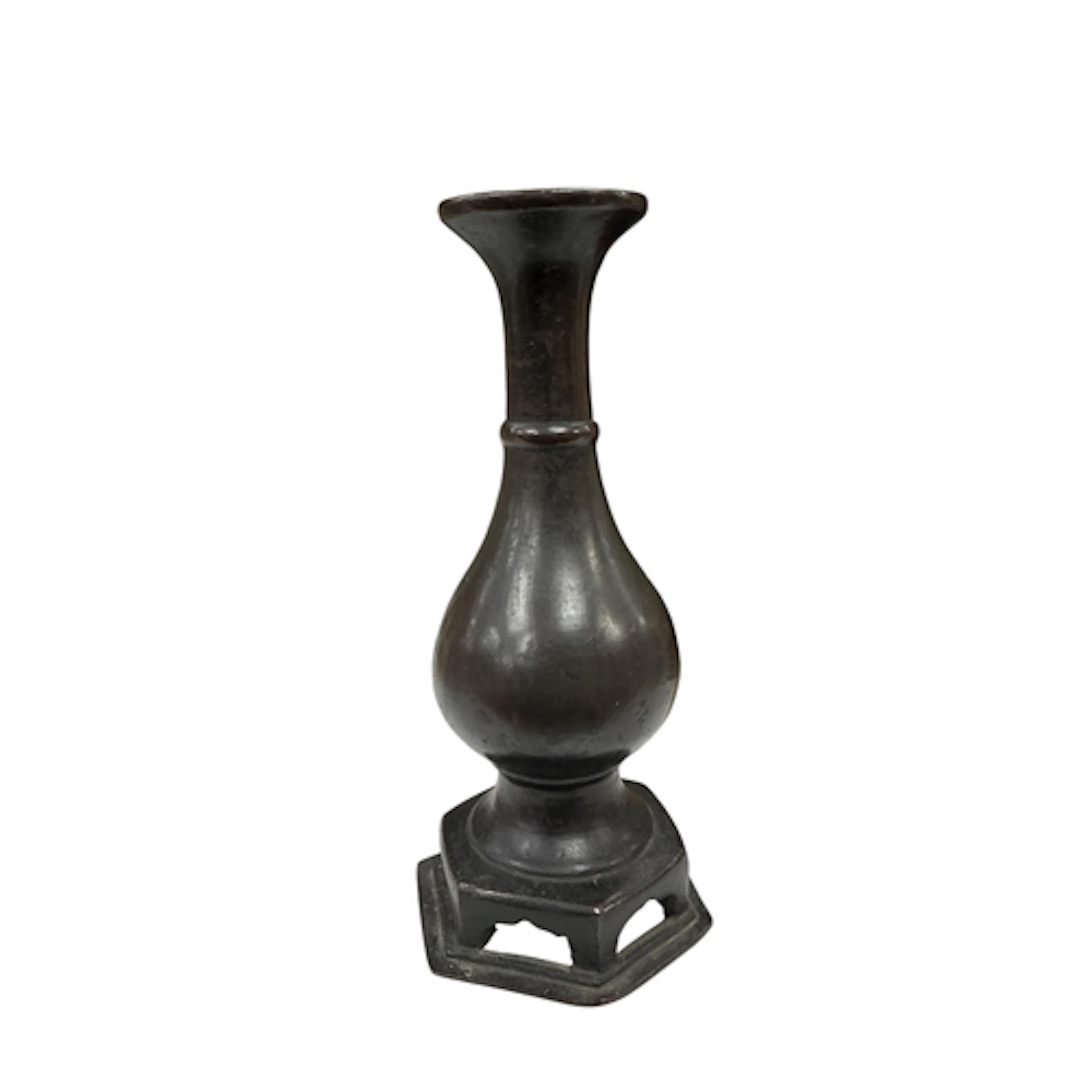 A Chinese bronze baluster shaped vase on hexagonal base, Min...