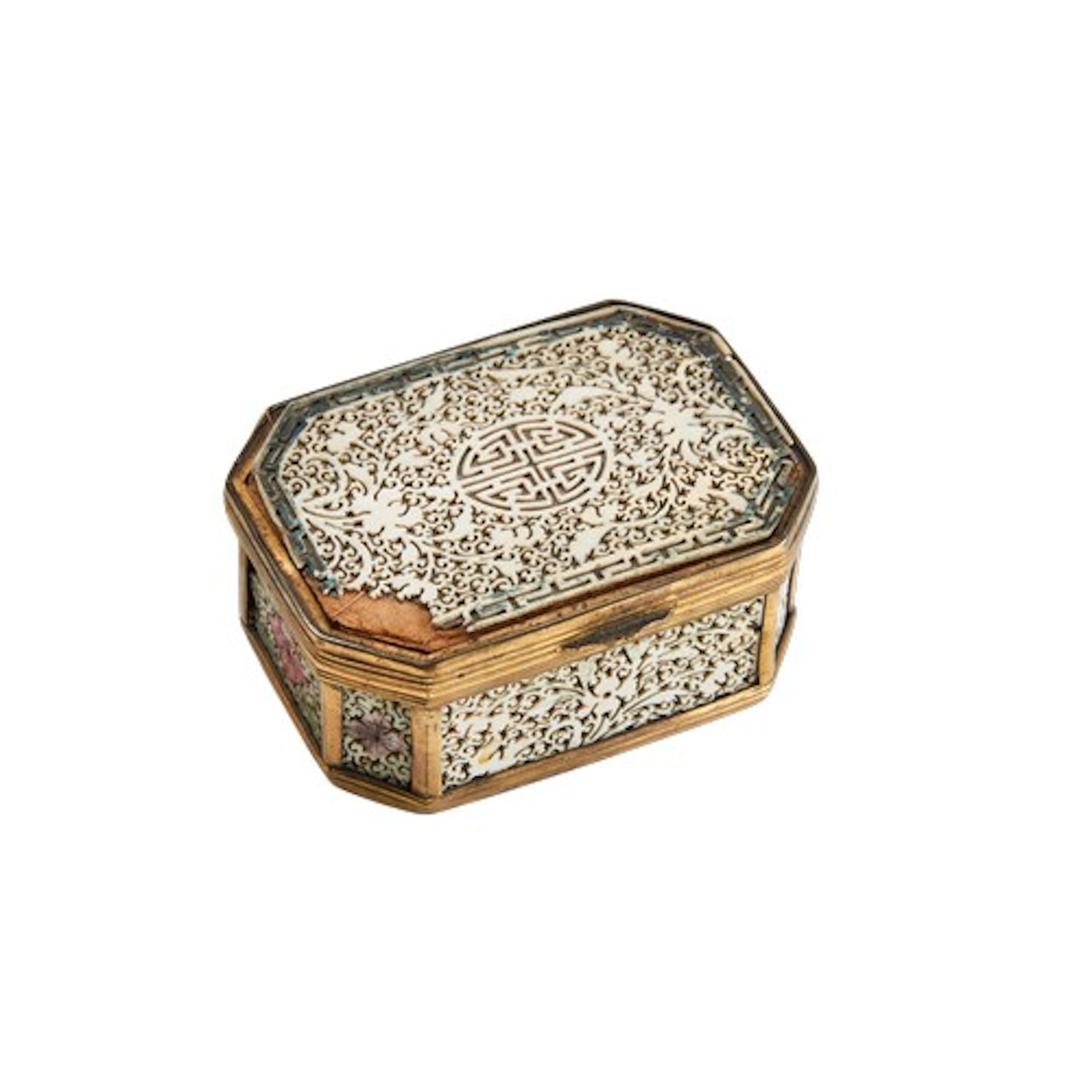 A GILT BRONZE AND IVORY INSET SNUFFBOX QIANLONG PERIOD 7cm ...