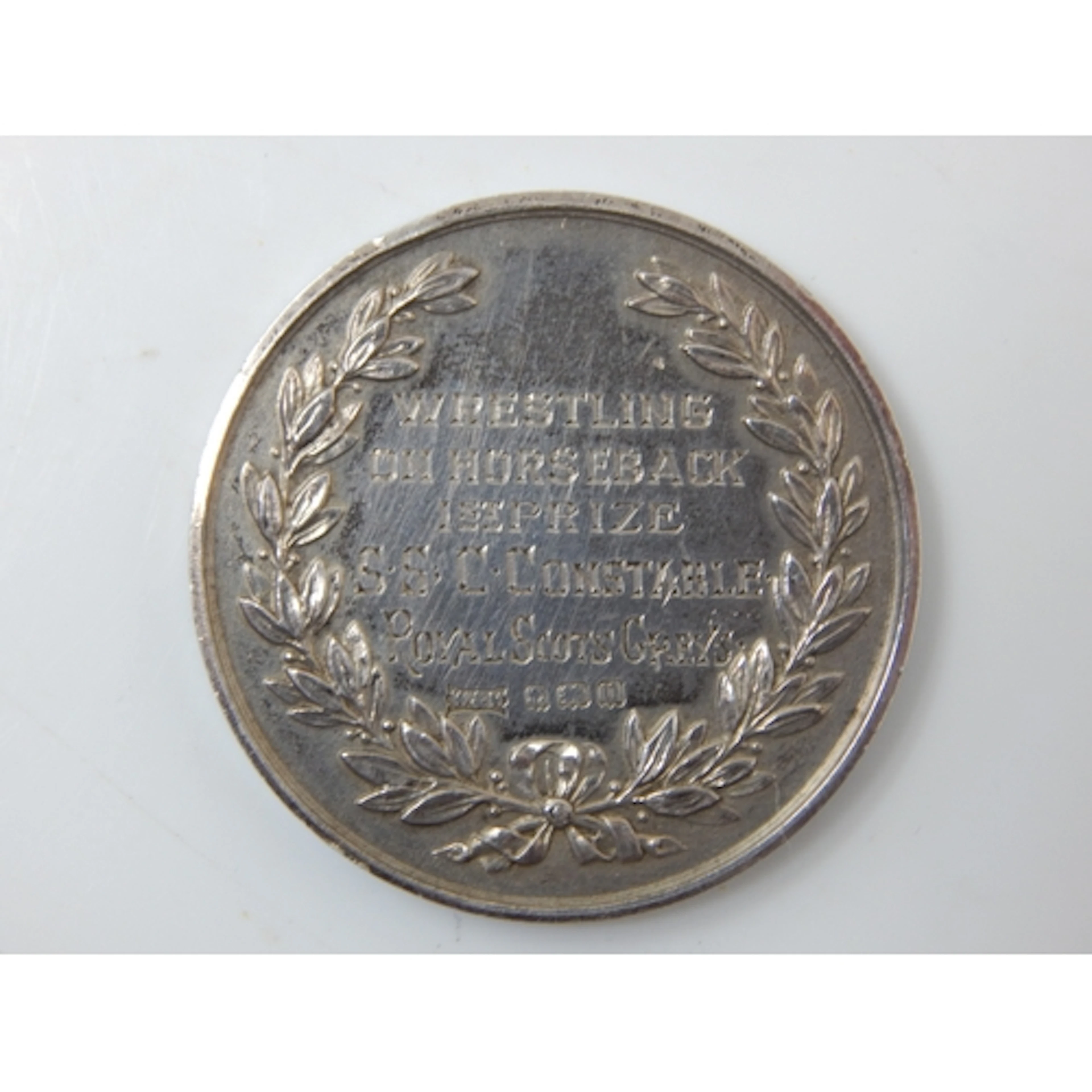 Military Hallmarked Silver Sporting Medal "Wrestling on Hors...