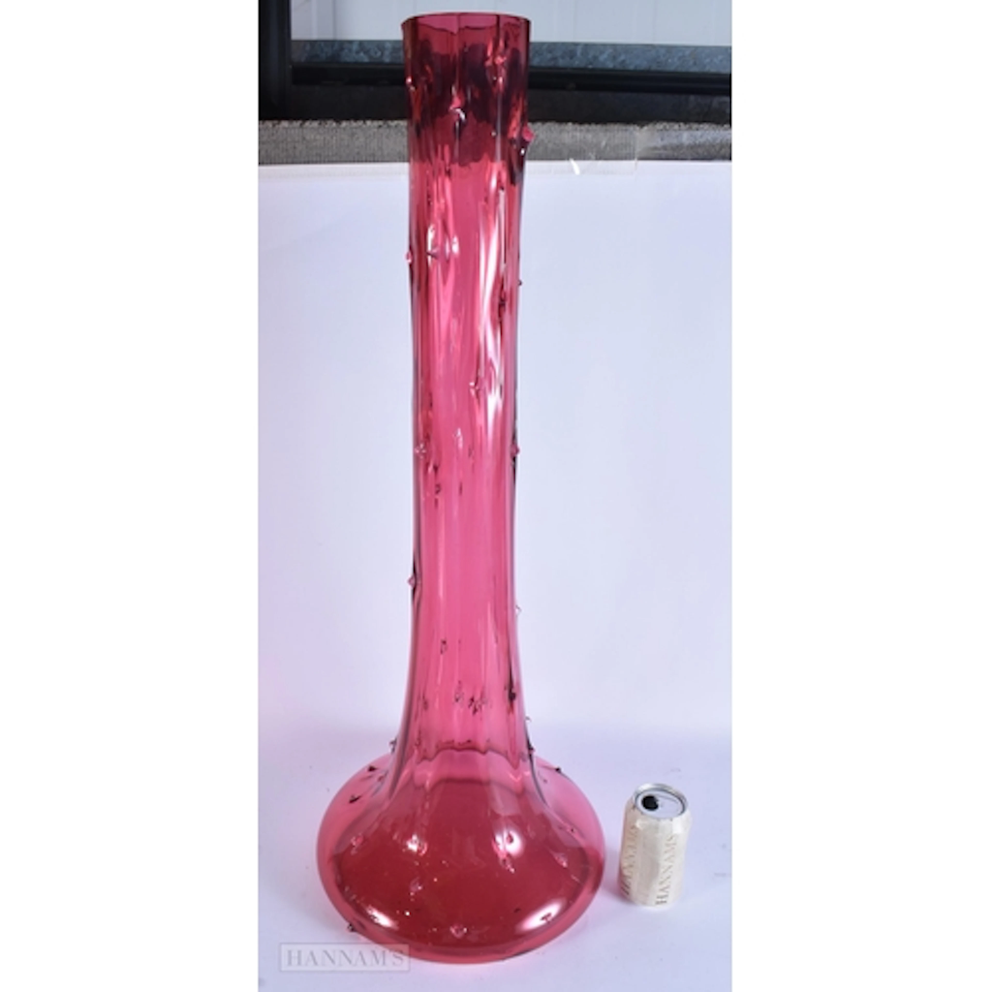 A RARE LARGE ANTIQUE CRANBERRY GLASS FLOOR VASE. 82 cm x 18 ...