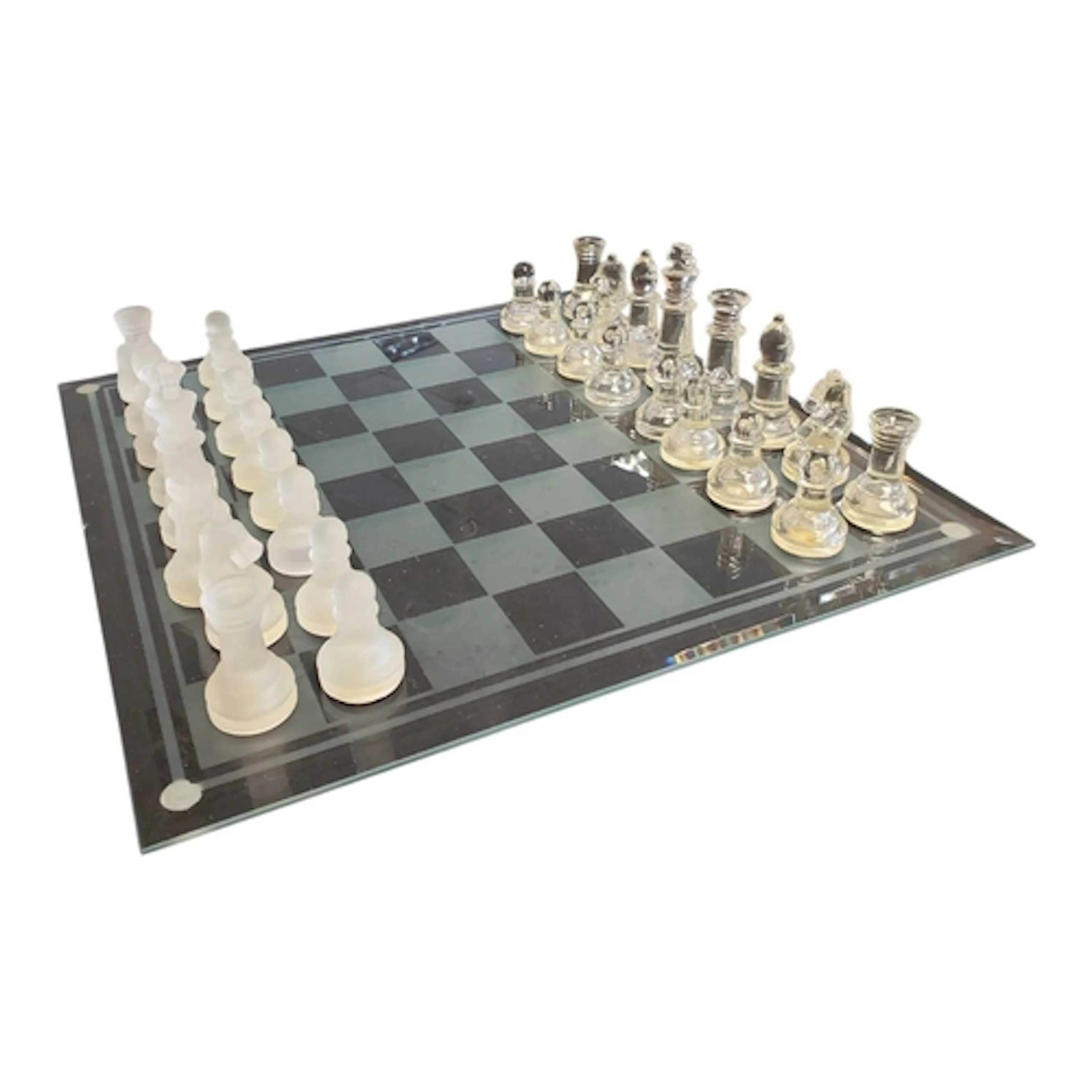 Contemporary glass chess set. Featuring a clear glass and fr...
