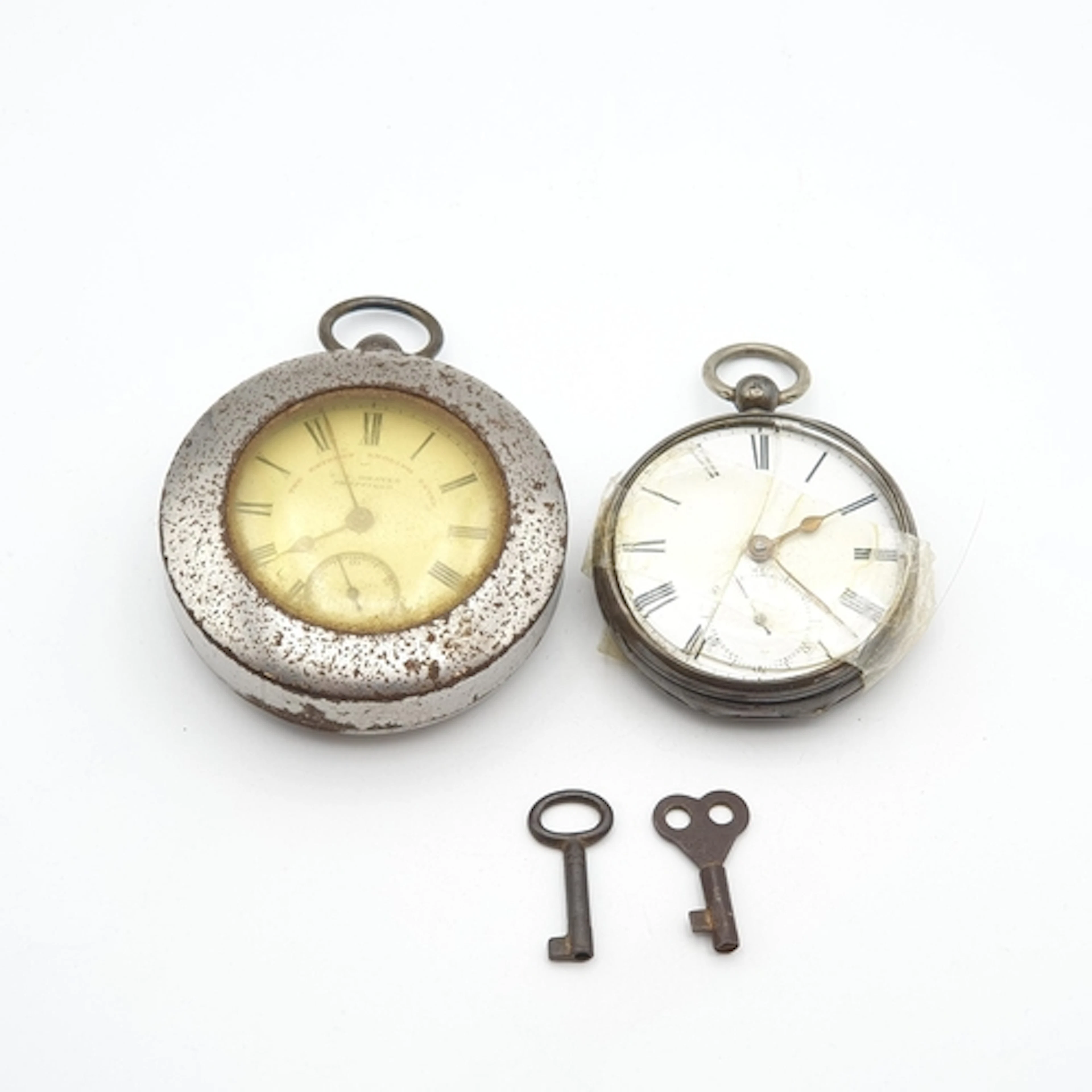 An open faced silver cased Pocket Watch the white enamel dia...