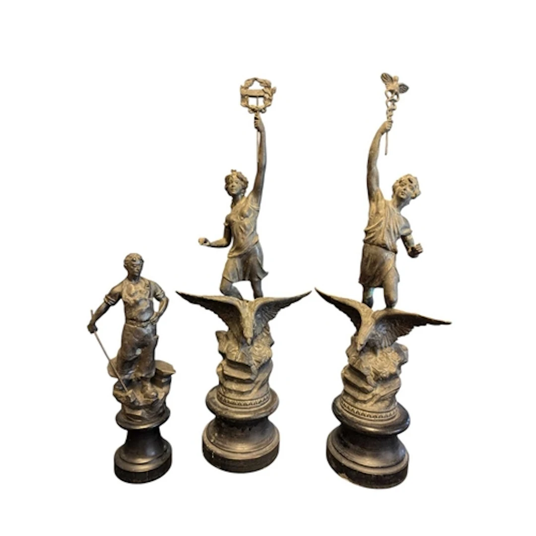 Three 20th century vintage metal classical figures on ebonis...