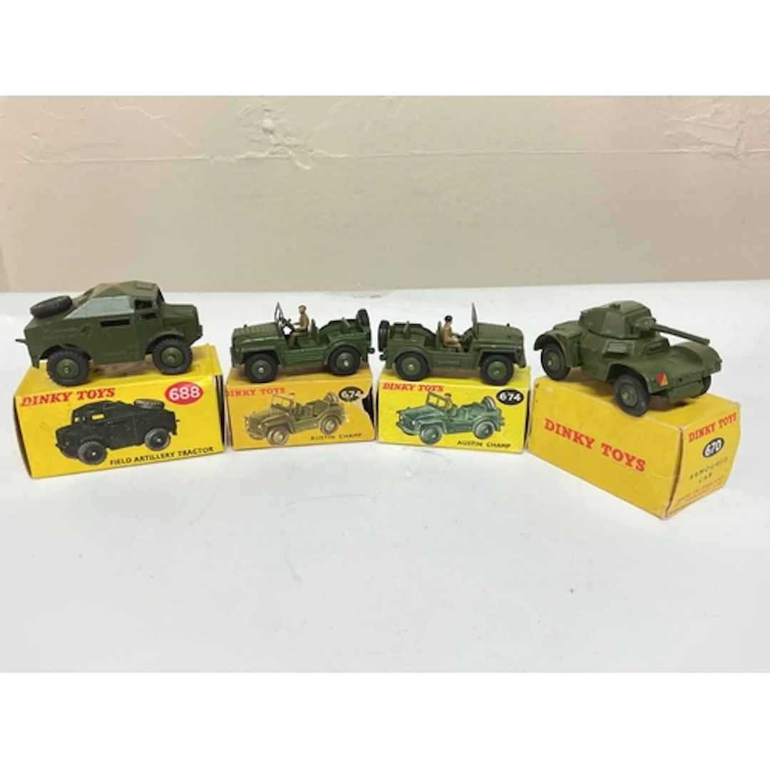 4 Boxed Dinky Military Diecast Vehicles, A Field Artillery T...