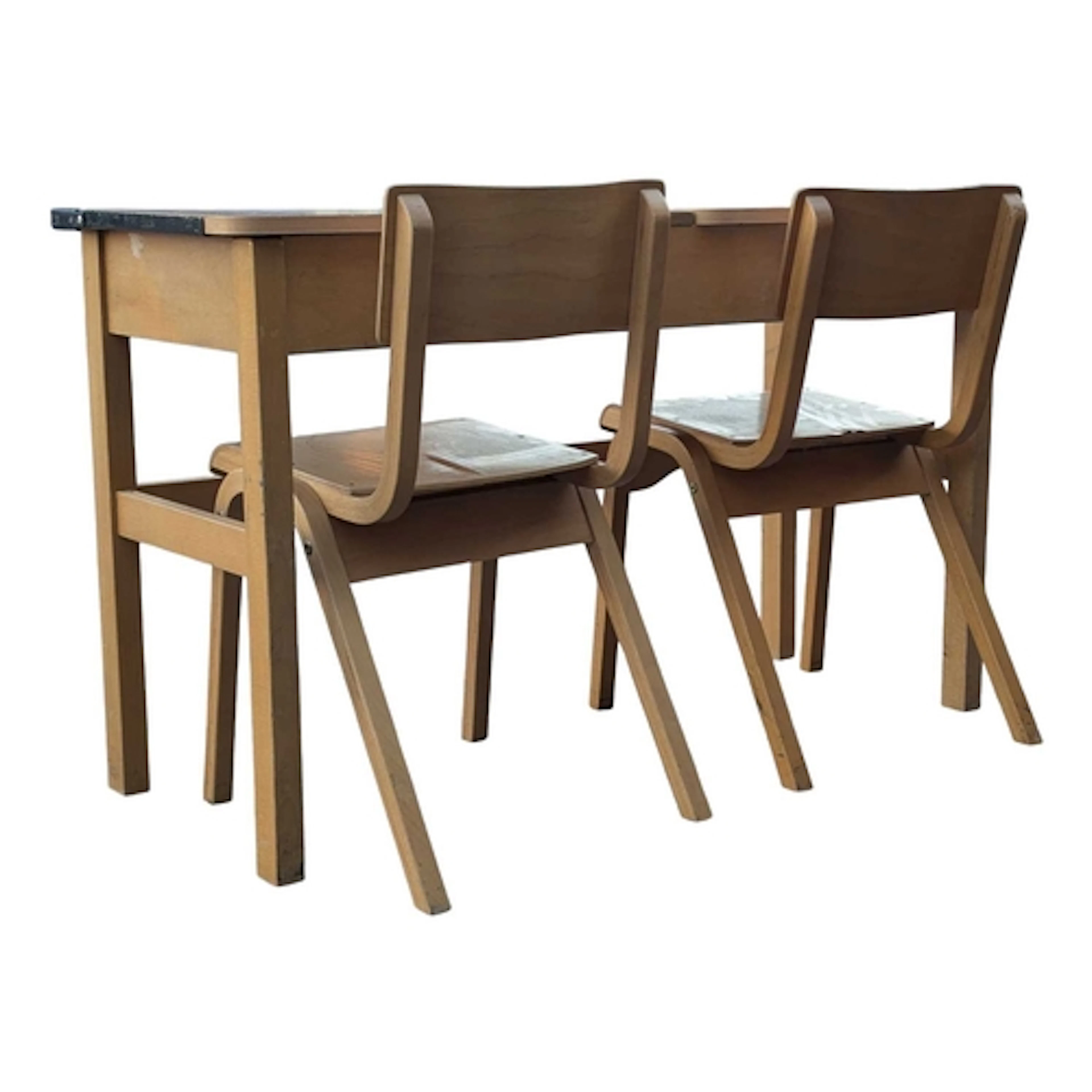Vintage 20th century circa 1950s oak veneer school desk with...