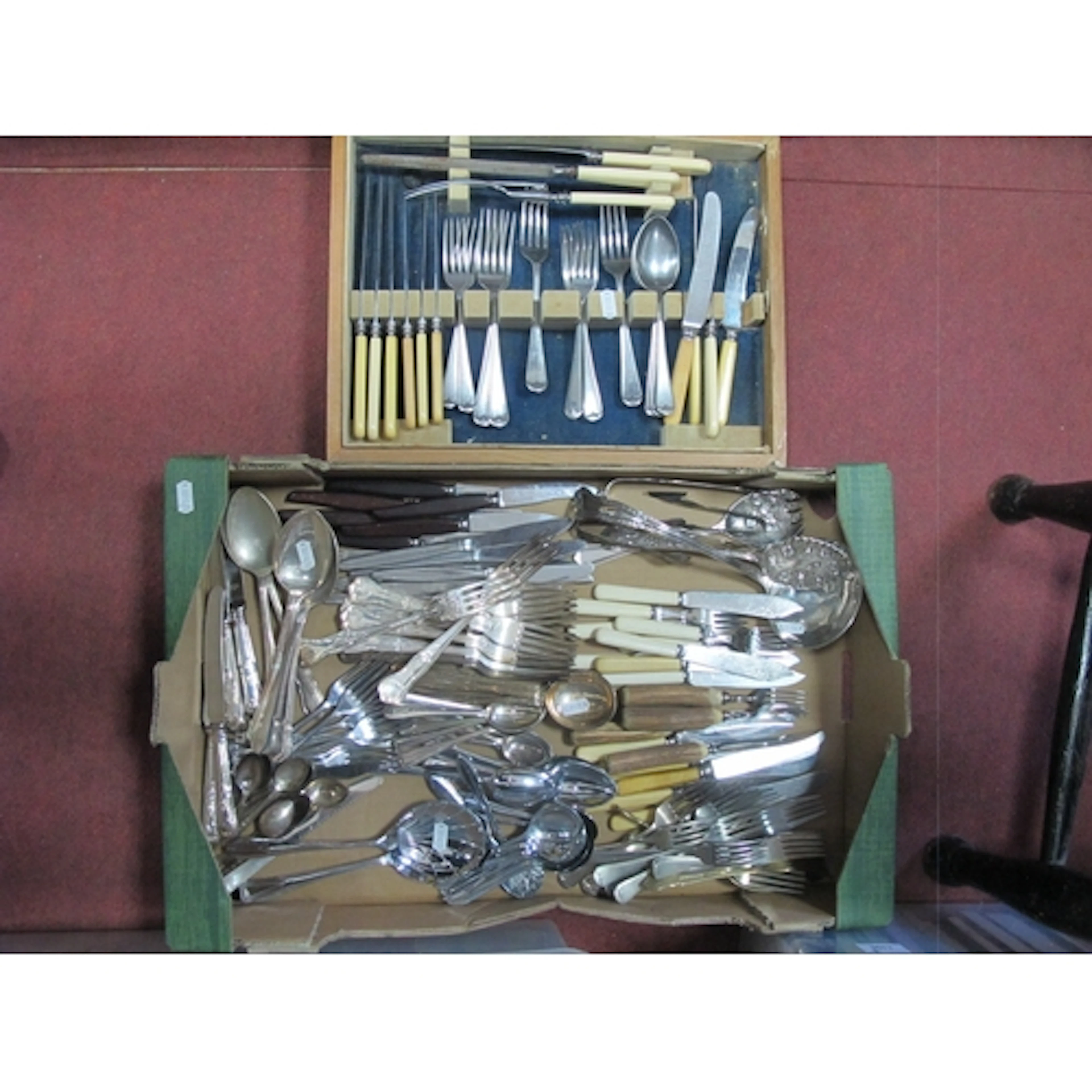 Large Quantity of Flatware and Cutlery, including wooden cas...
