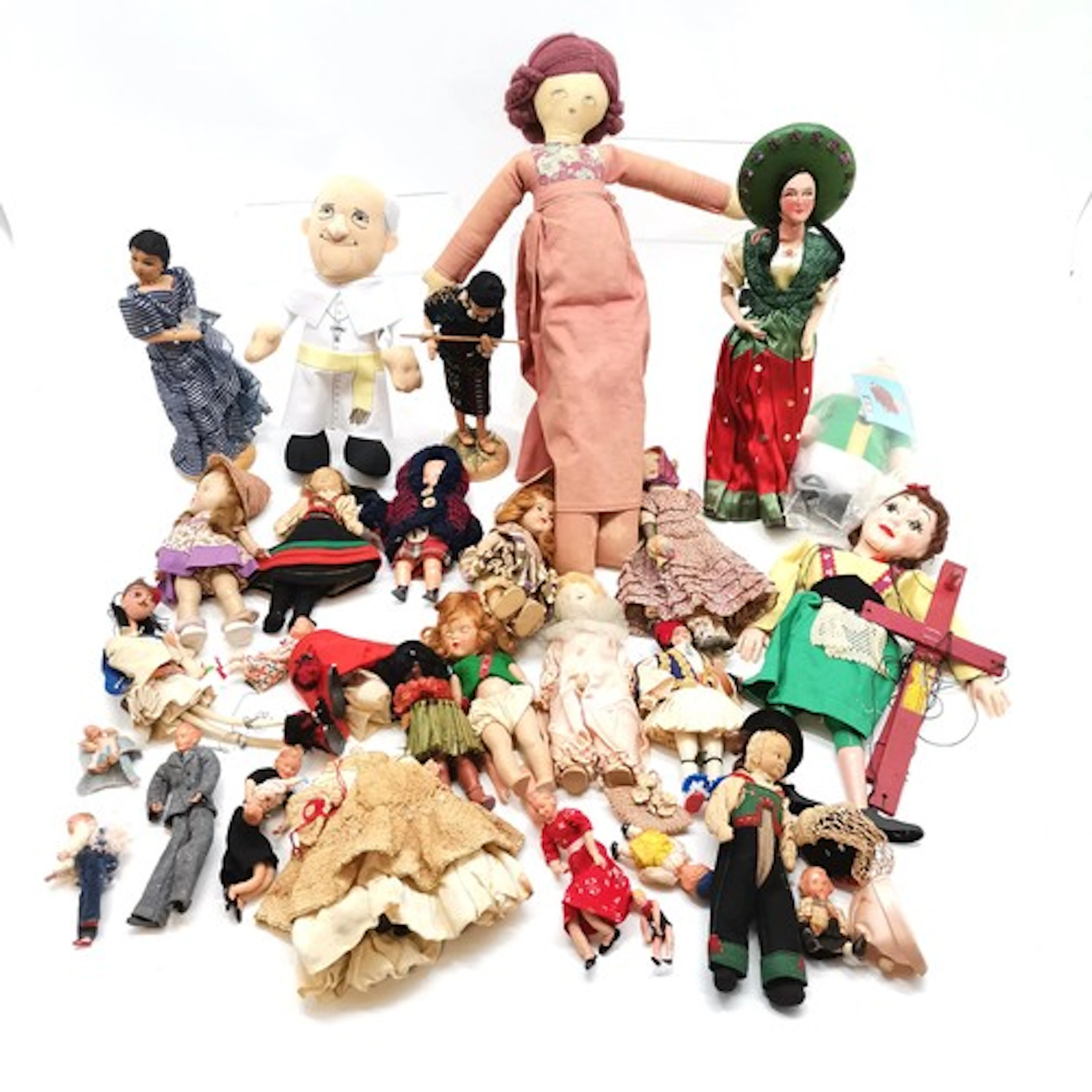 Qty of dolls inc German caco dolls house family, Sacred hear...