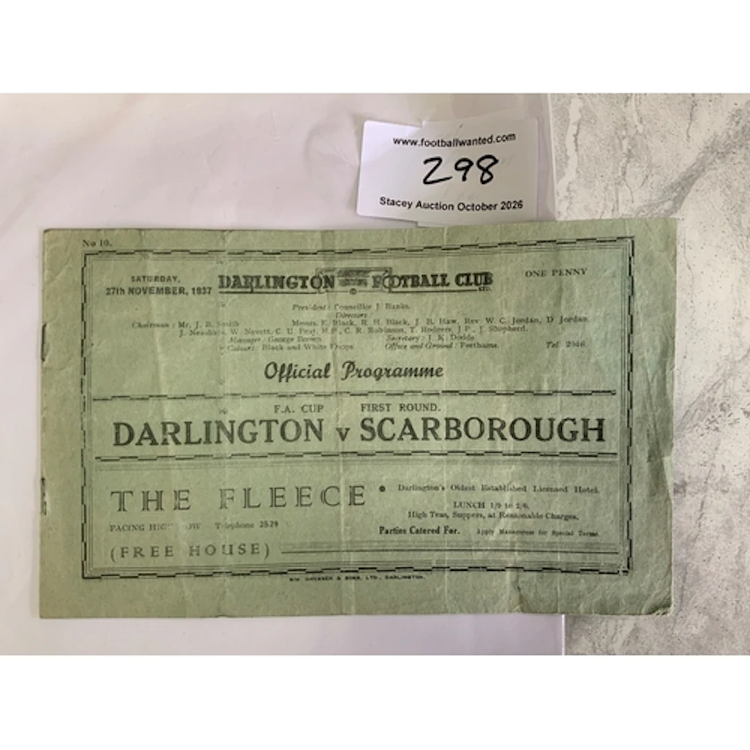 37/38 Darlington v Scarborough FA Cup Football Programme: Fa...