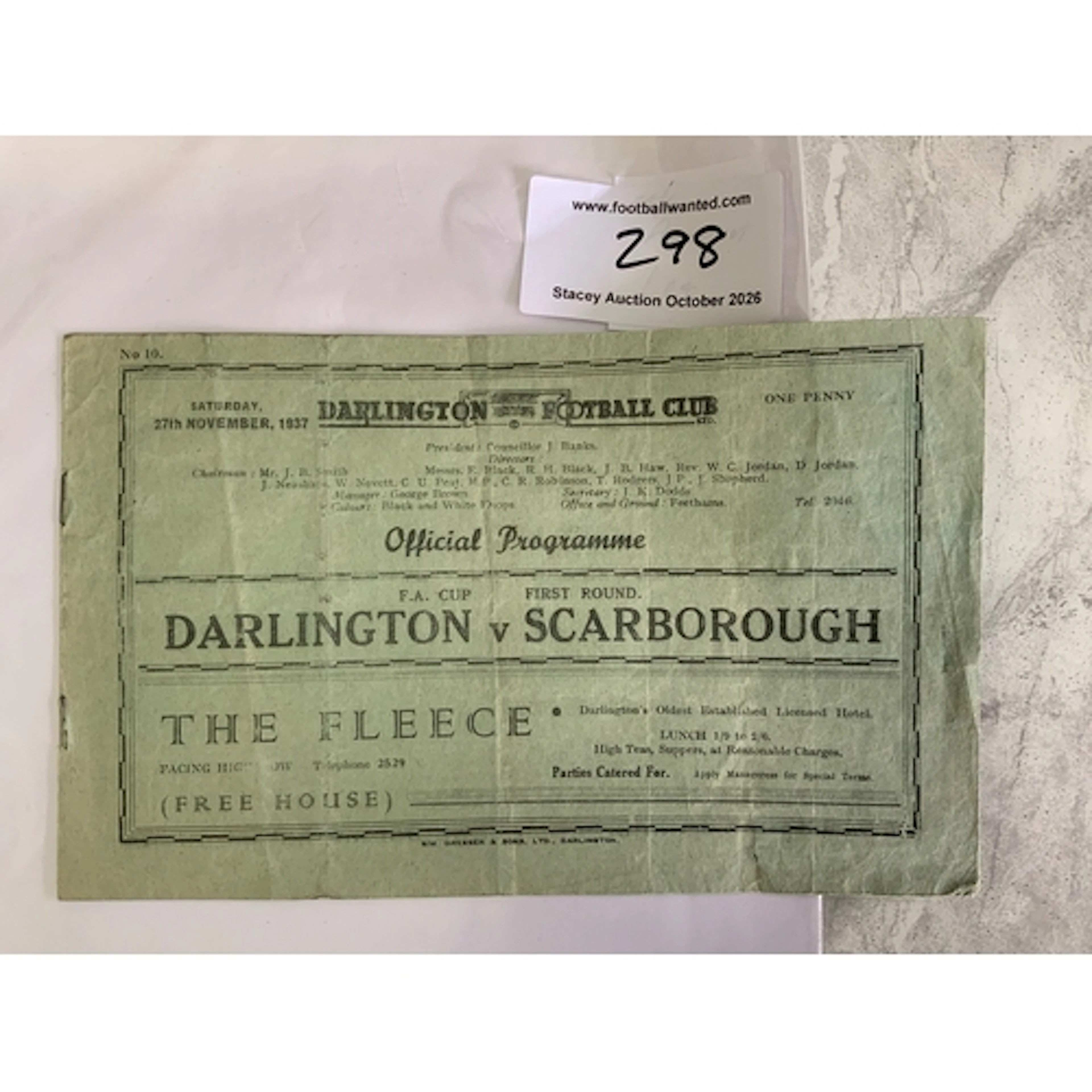 37/38 Darlington v Scarborough FA Cup Football Programme: Fa...