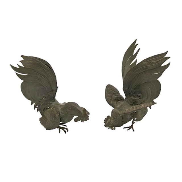 A pair of French bronze models of fighting cockerels, early ...