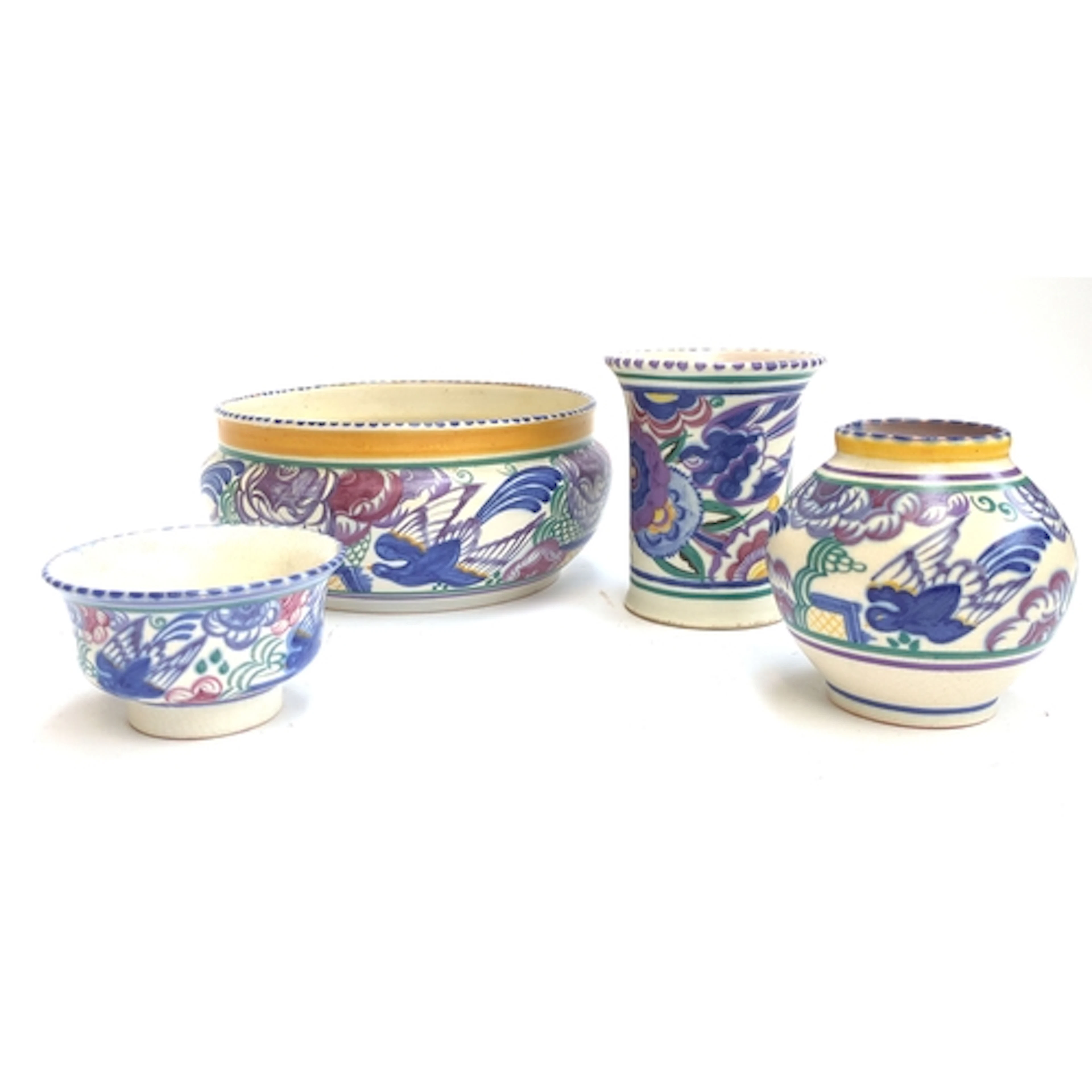 Three pieces of Carter Stabler Adams 'Bluebird' ceramics: FX...