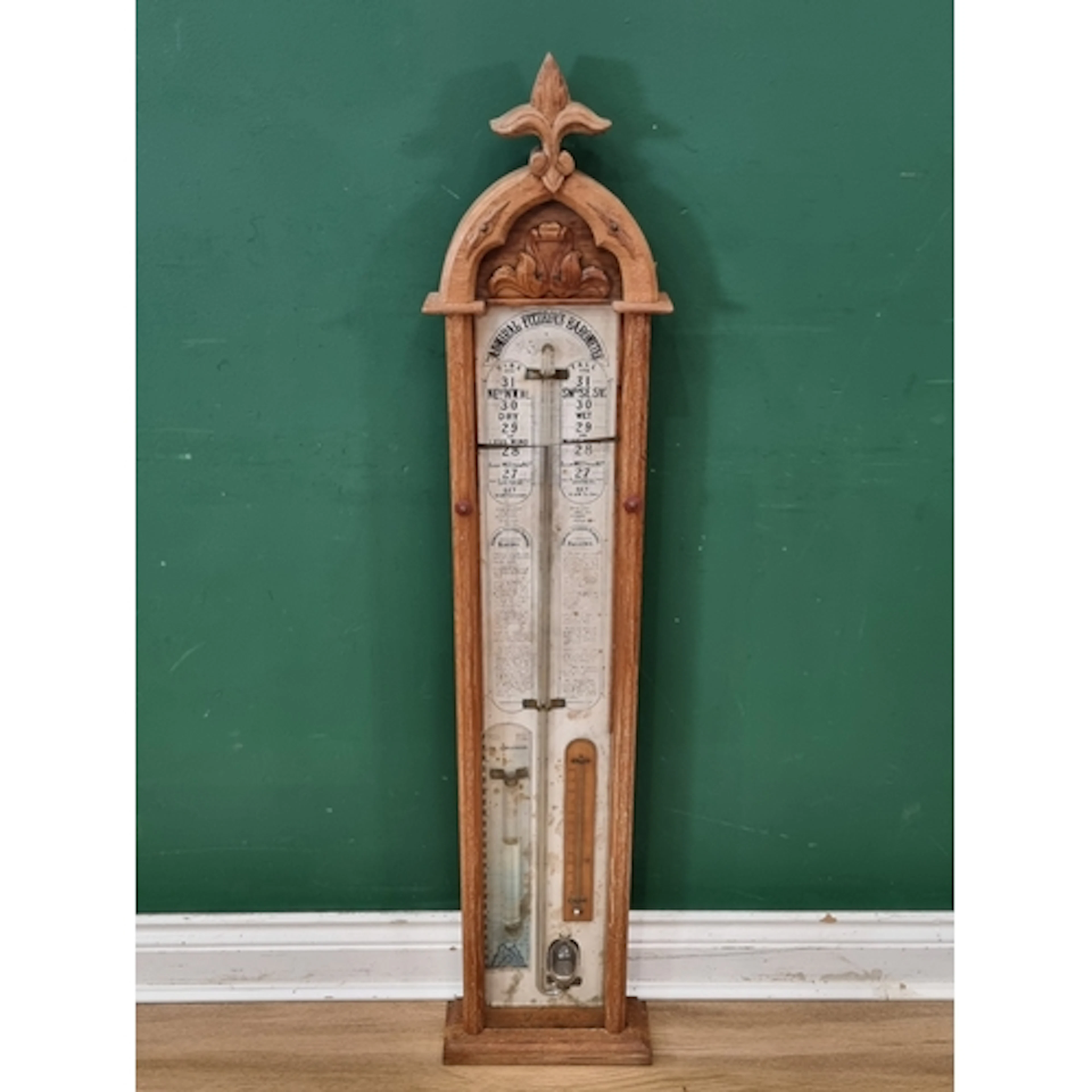 An oak cased Admiral Fitzroy's Barometer, 4ft H, A/F, (R7)