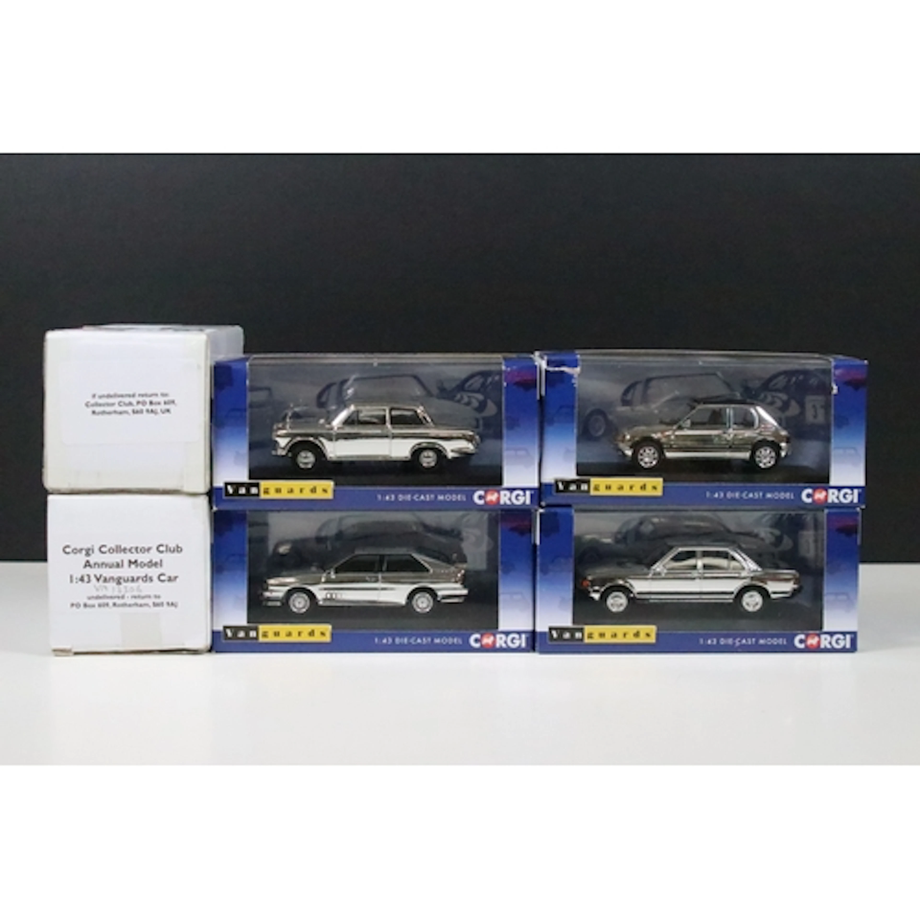 Six boxed / cased Corgi Collector Club Vanguards diecast mod...
