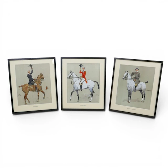 THREE FRAMED SNAFFLES EQUESTRIAN PRINTS. comprising " THE MA...