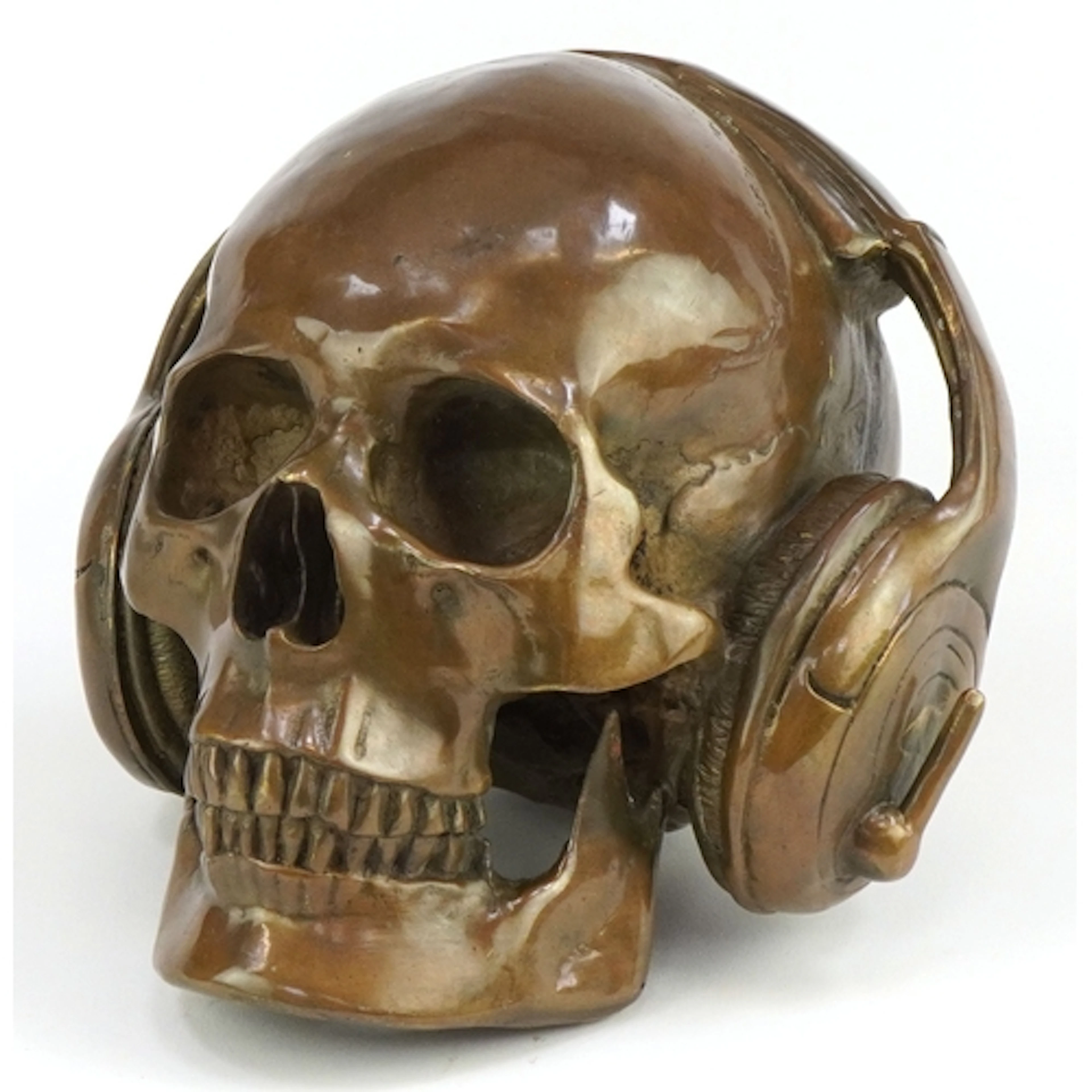 Steam Punk interest patinated bronze model of a human skull ...