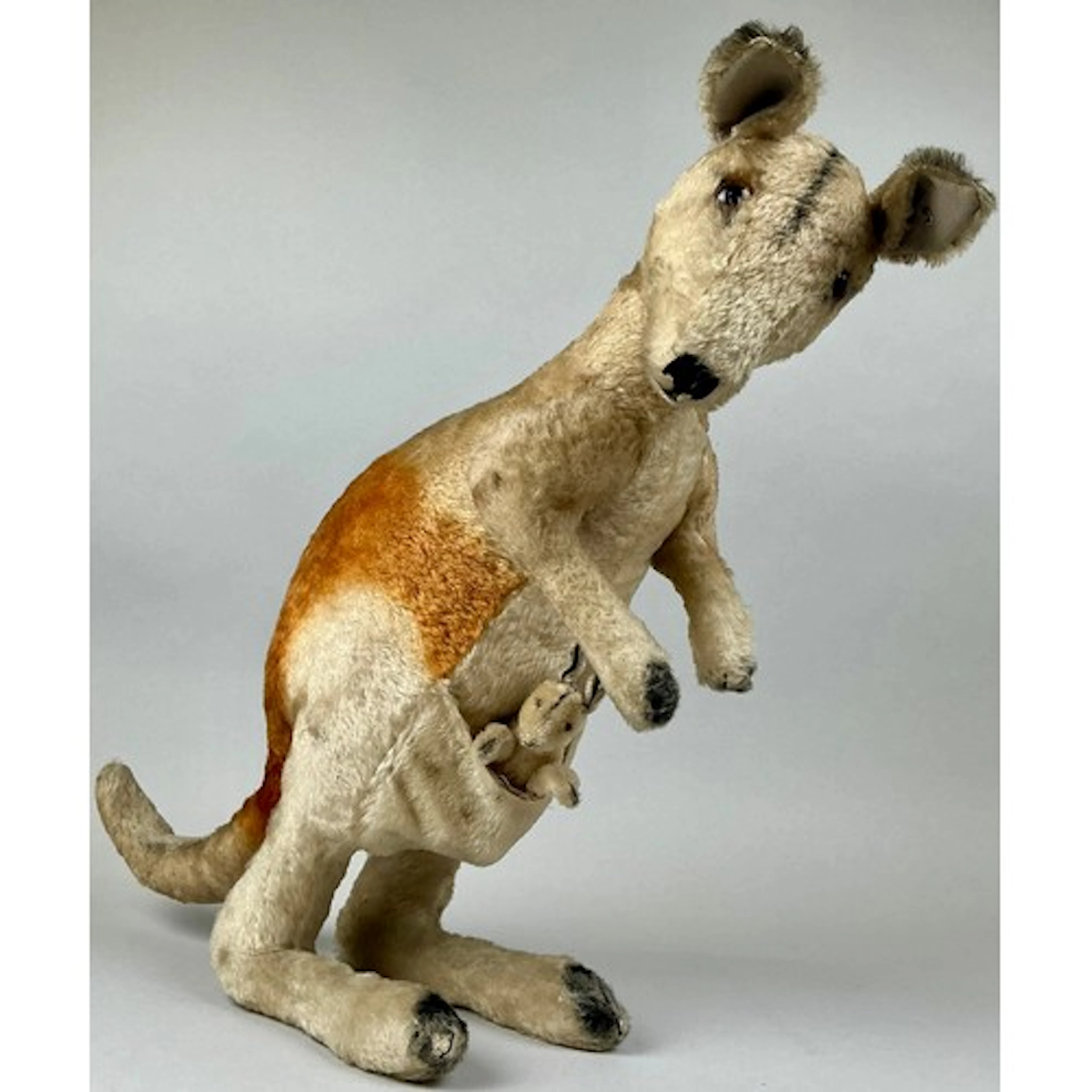Toys & Dolls - a large 1930s Steiff mohair Kangaroo and Joey...