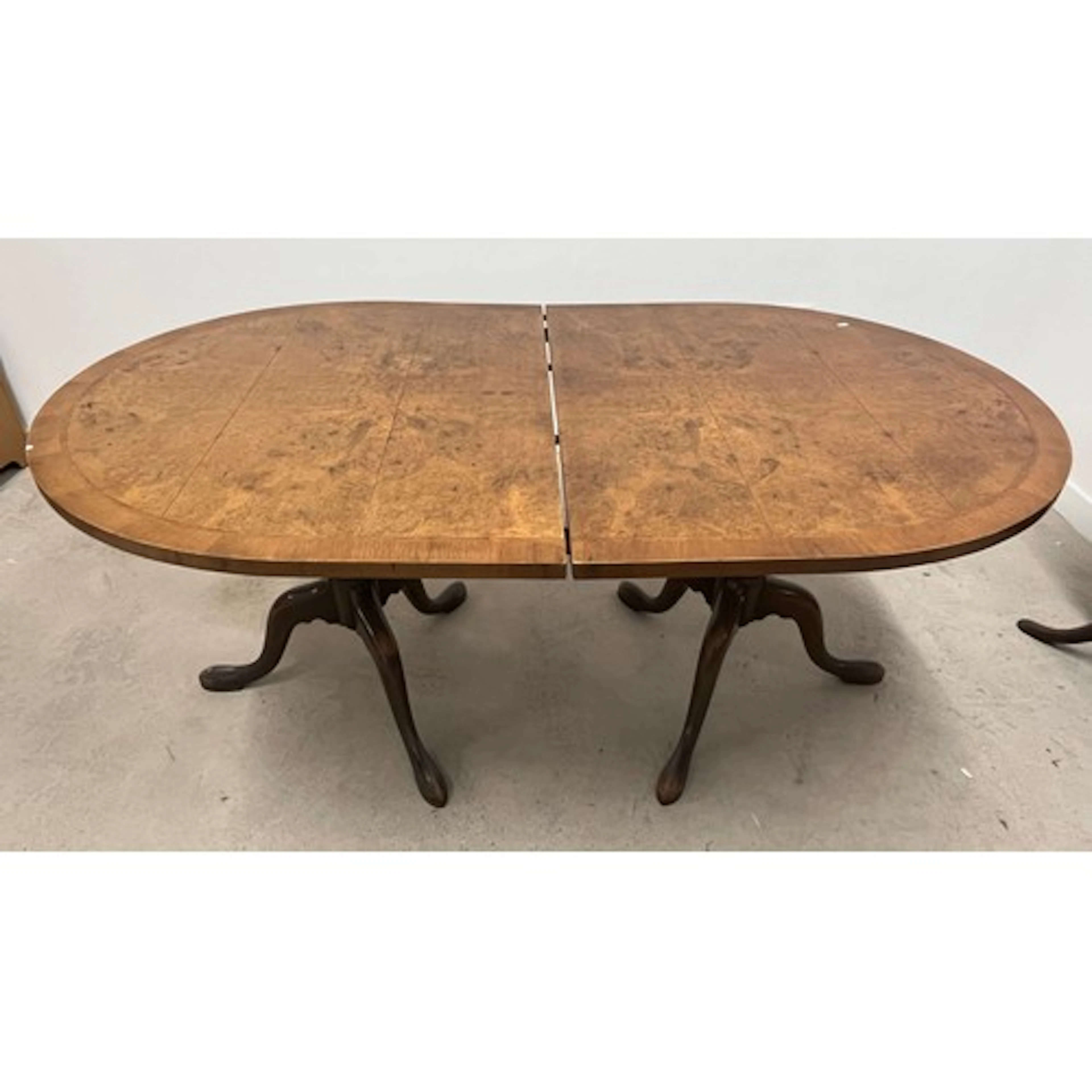 Burr walnut dining table, 200cm long