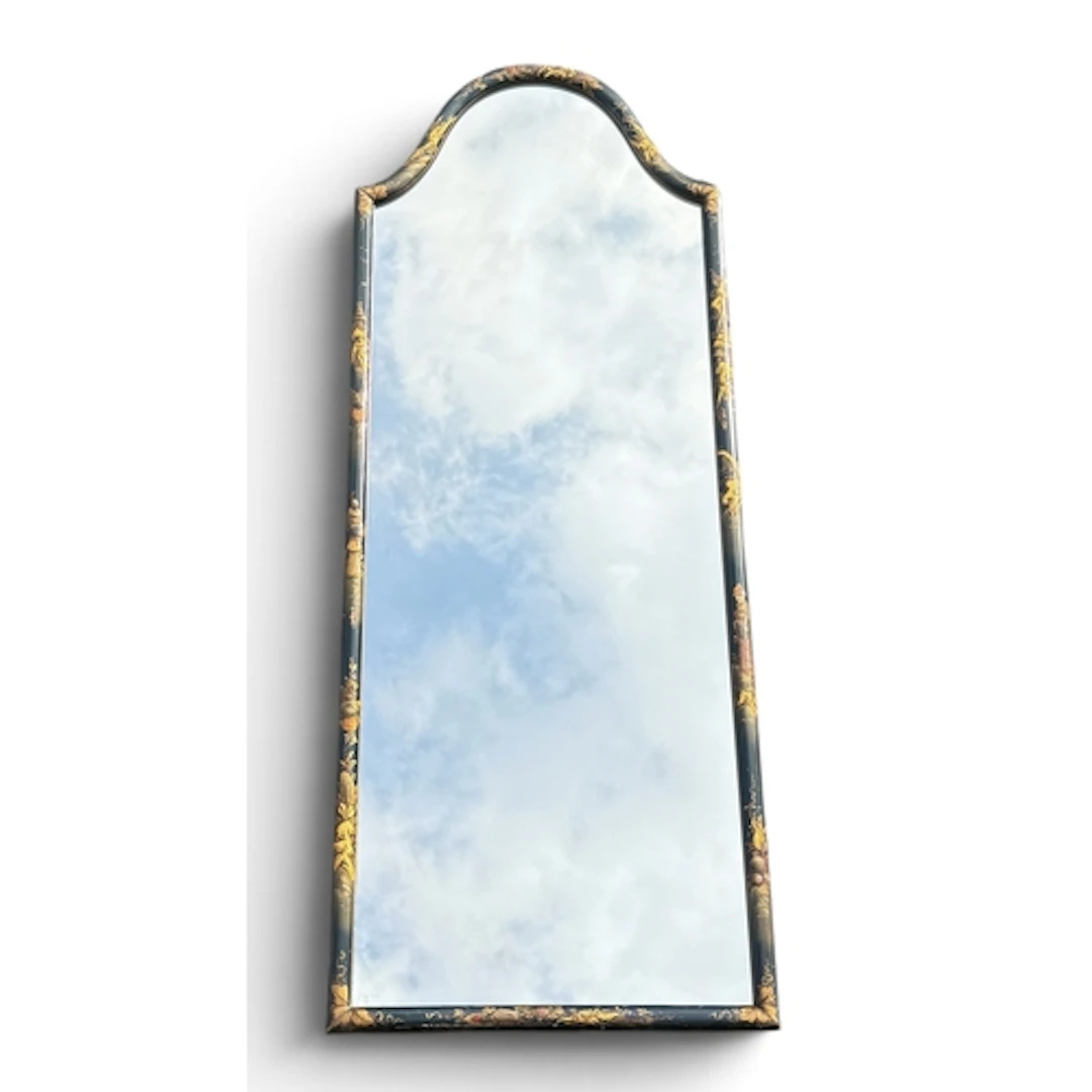 A QUEEN ANNE STYLE BLUE LACQUERED CHINOISERIE FRAME WALL MIR...