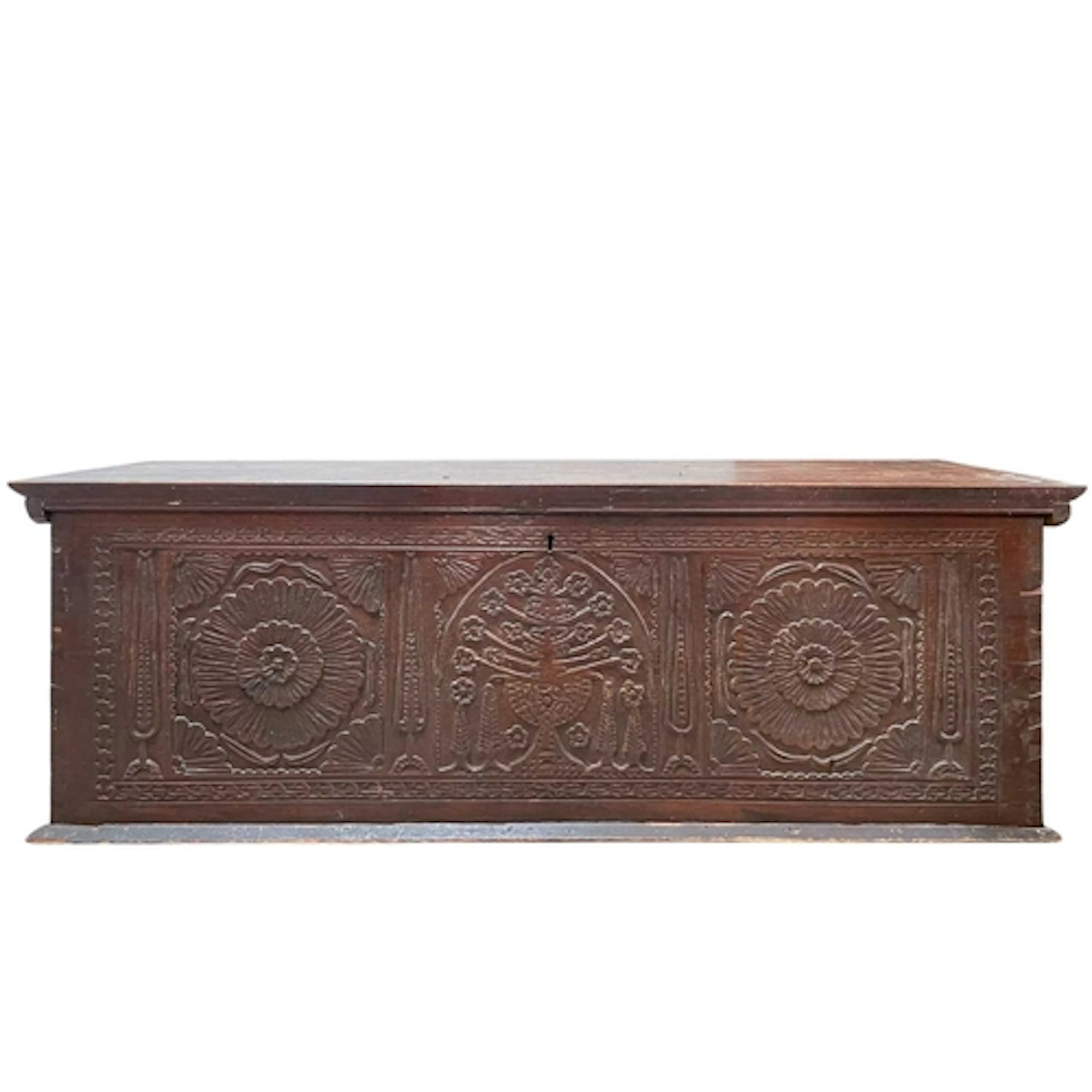 A Cypriot carved and stained cypress wood dowry chest. 18th ...