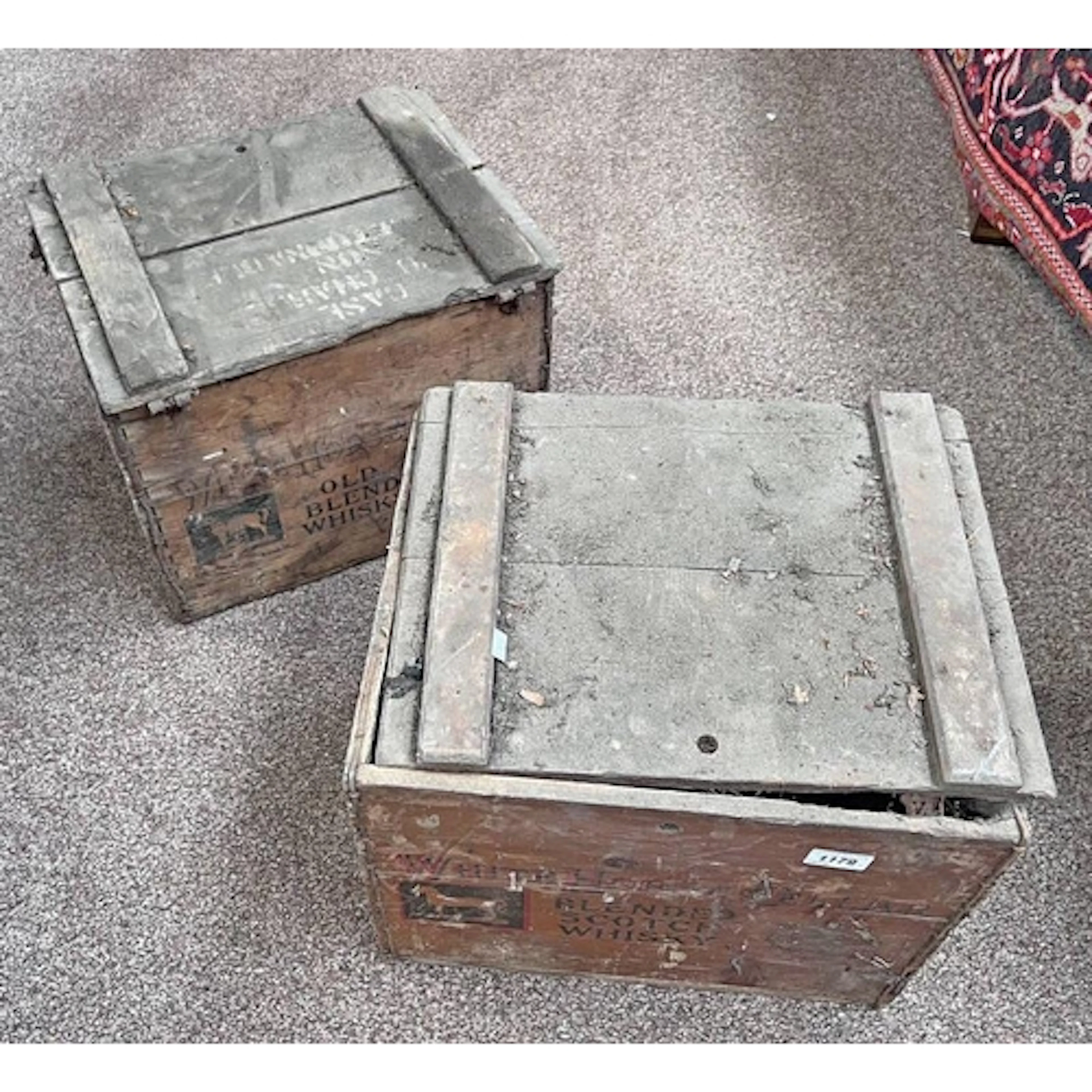2 WHITEHORSE CELLAR WOODEN WHISKY CRATES