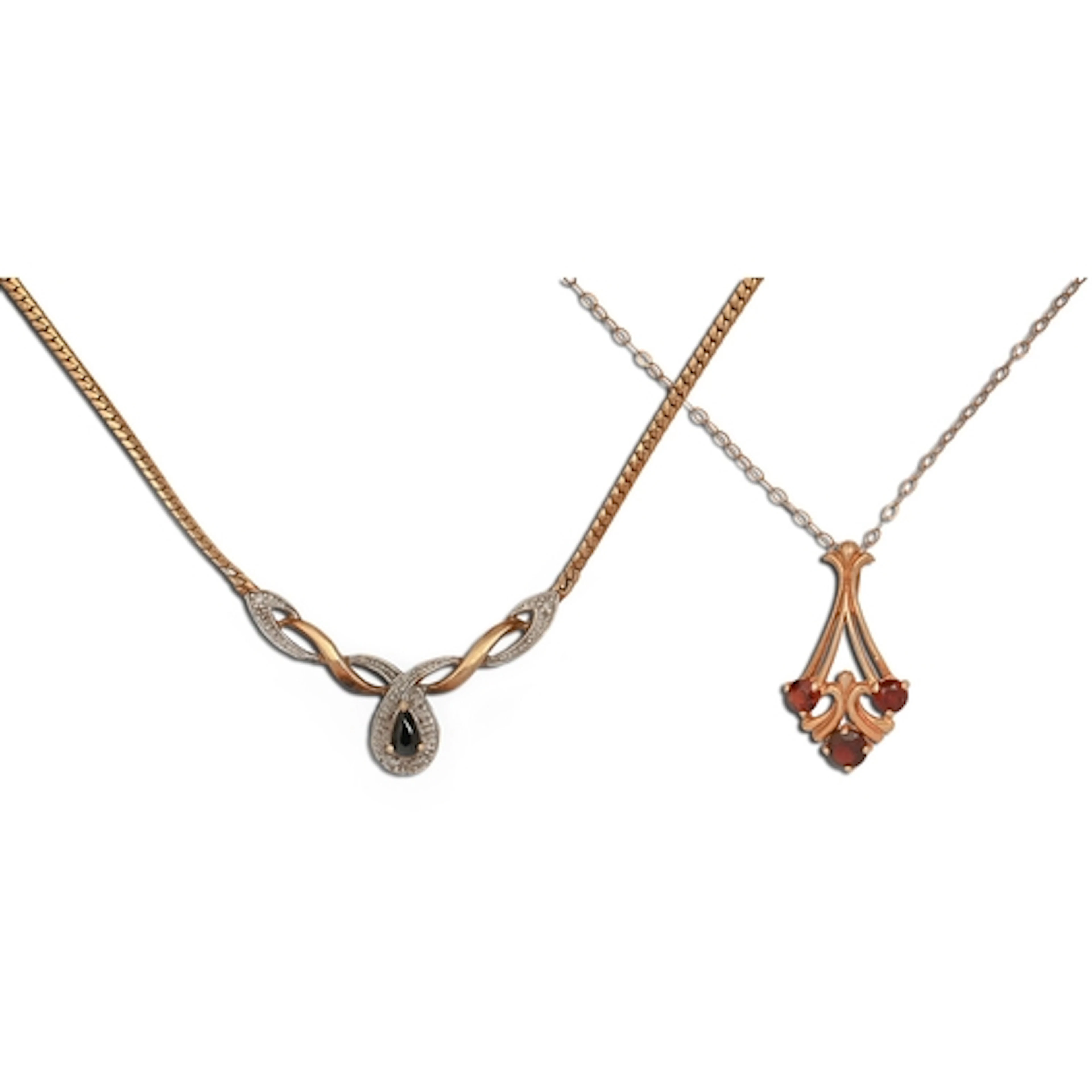 A gold pendant and necklet and another gold necklet, various...
