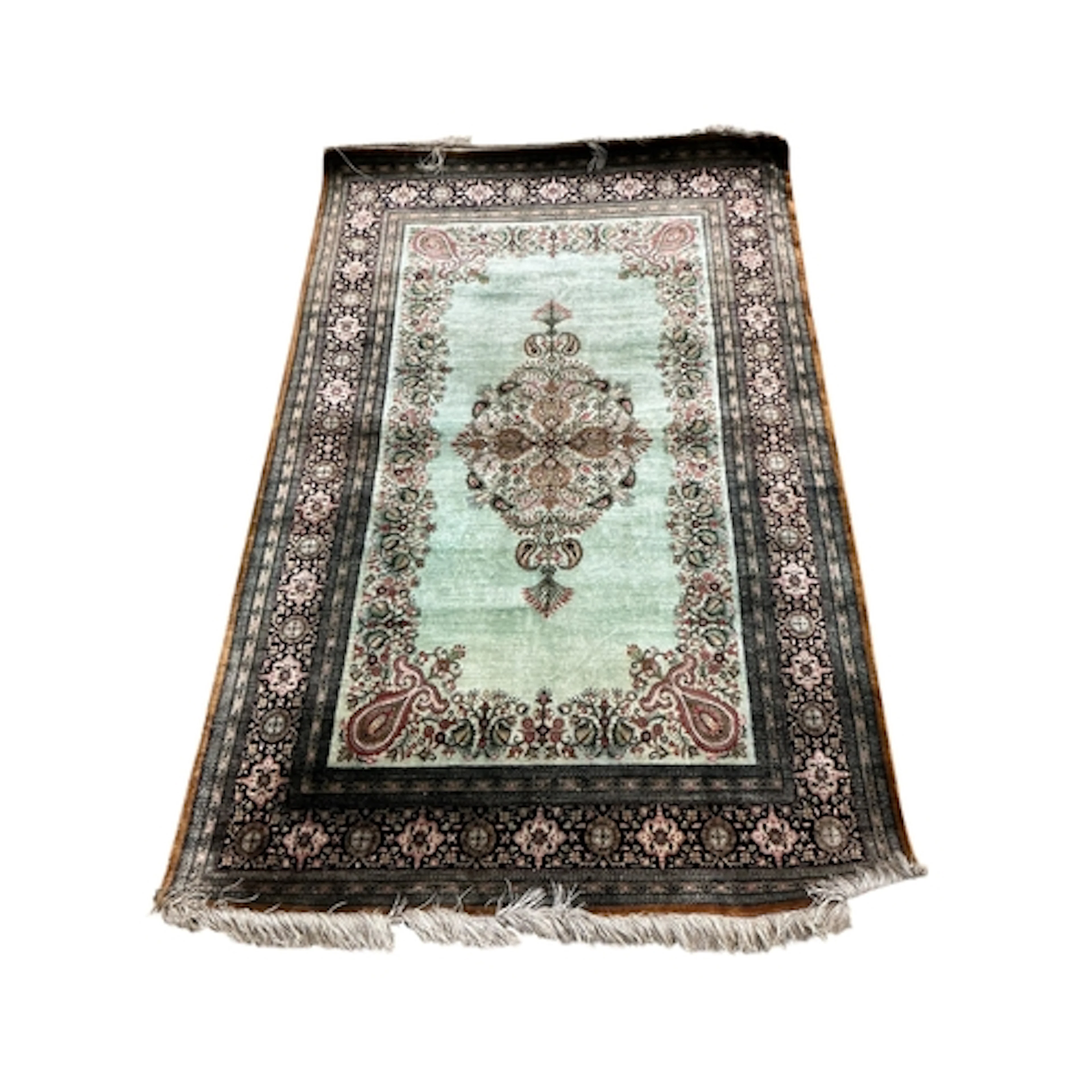 A North West Persian part silk Naeen-Ghom pale green ground ...