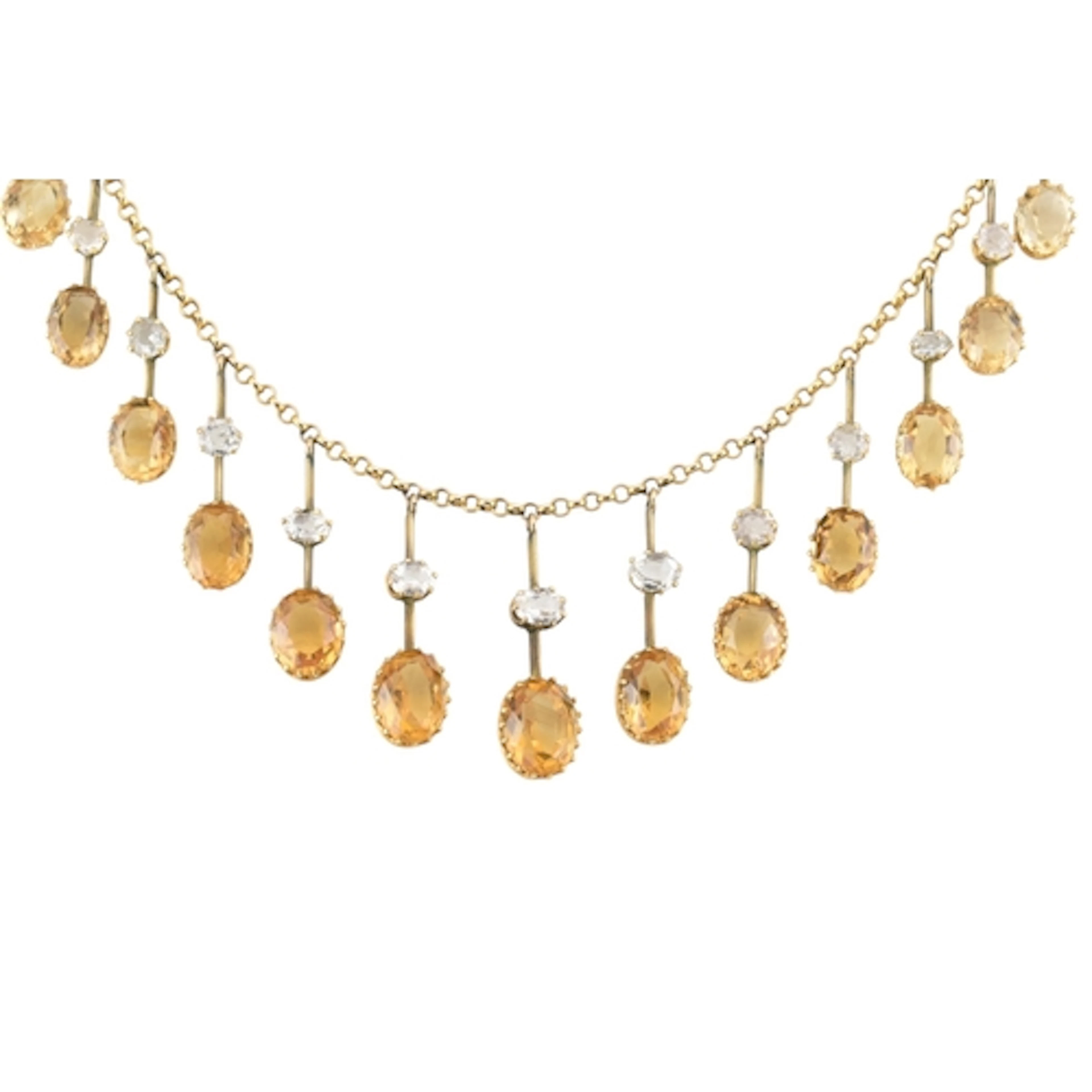Early 20th century citrine quartz pendant necklace. The neck...
