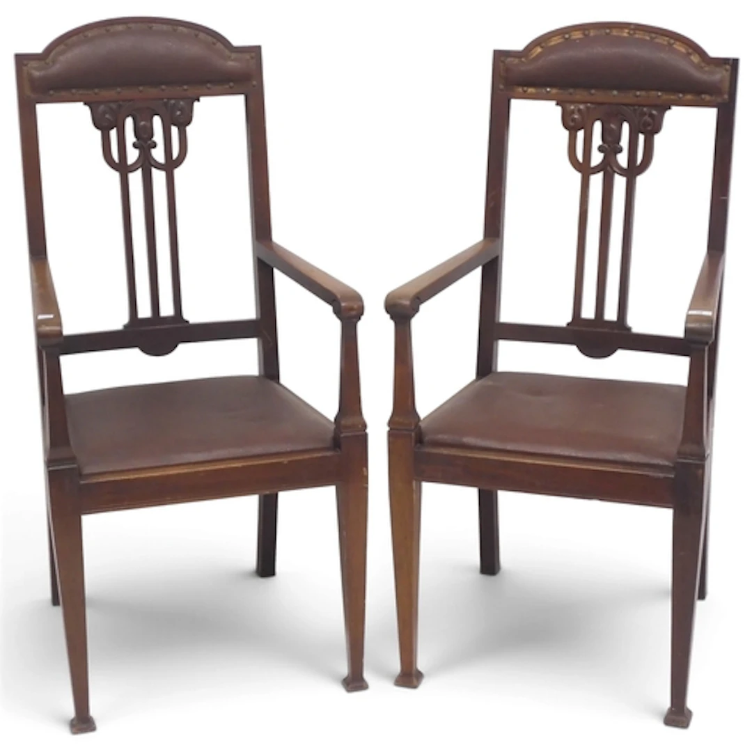 A pair of late 19th century mahogany framed Arts & Craft...