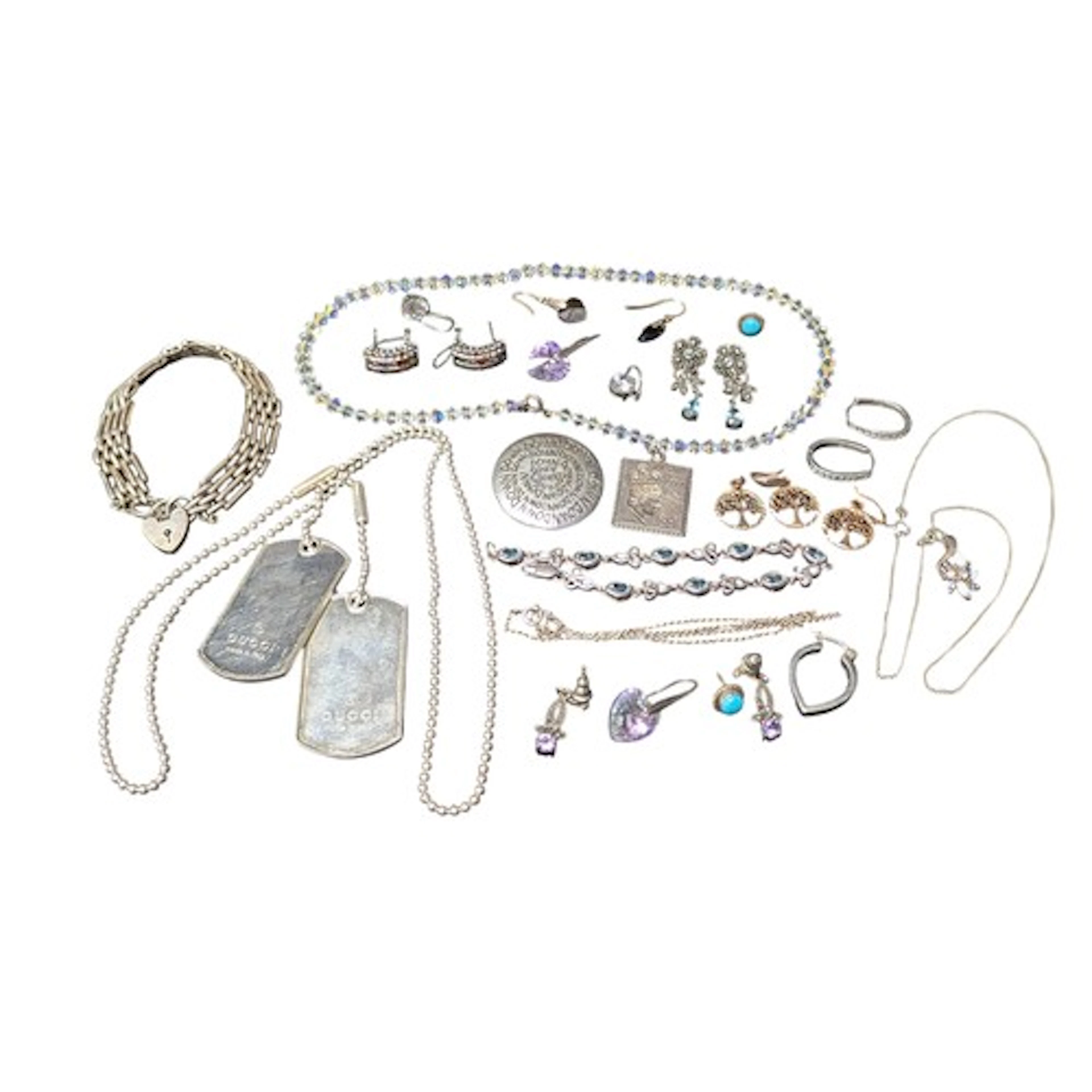 A quantity of silver and white metal jewellery including Guc...