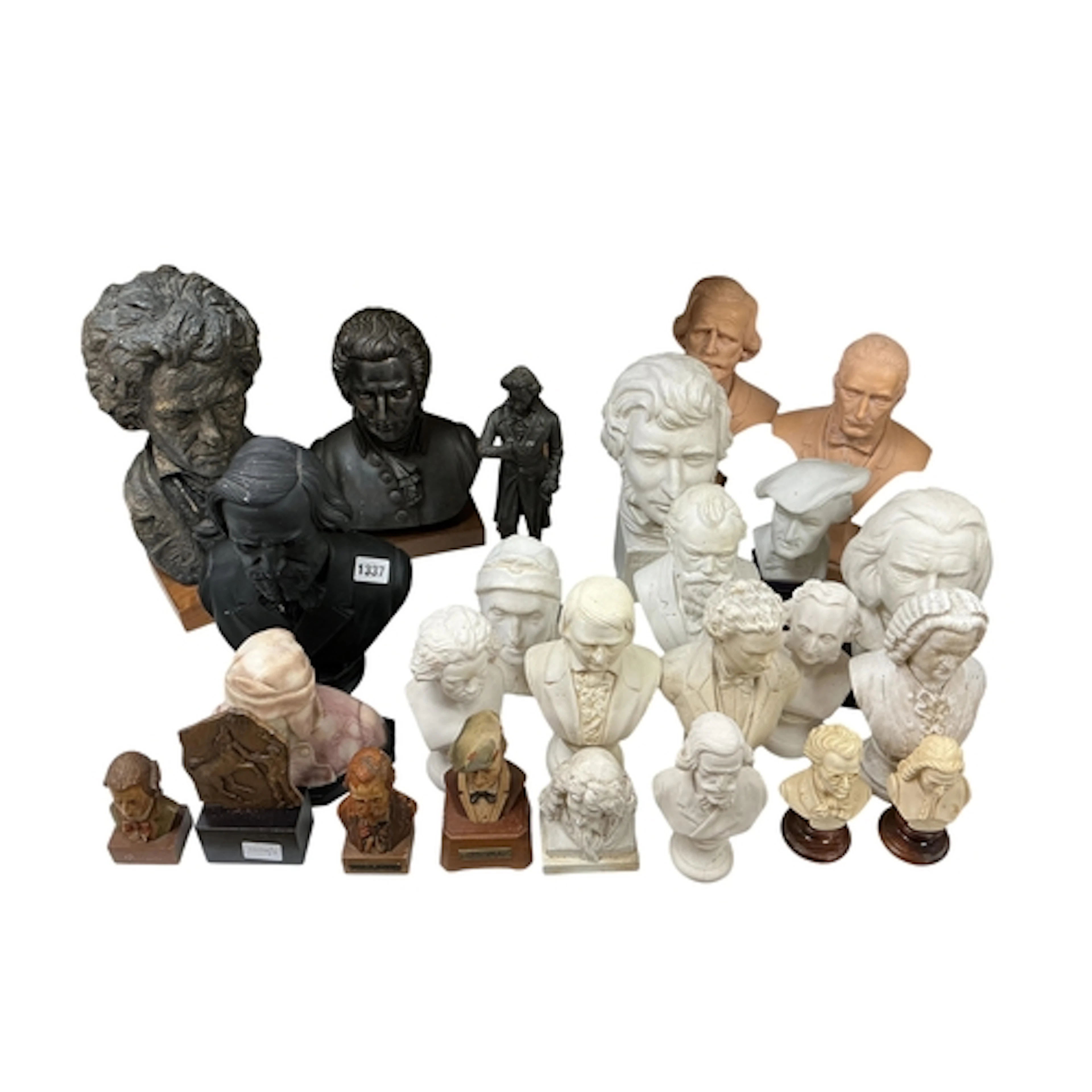A large collection of composition busts of musicians to incl...