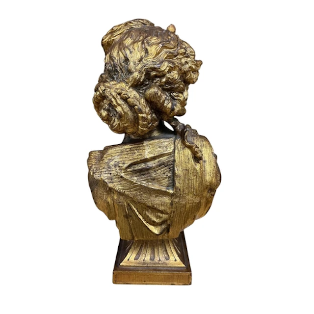 A Victorian style gilt spelter bust of a lady on fluted squa...