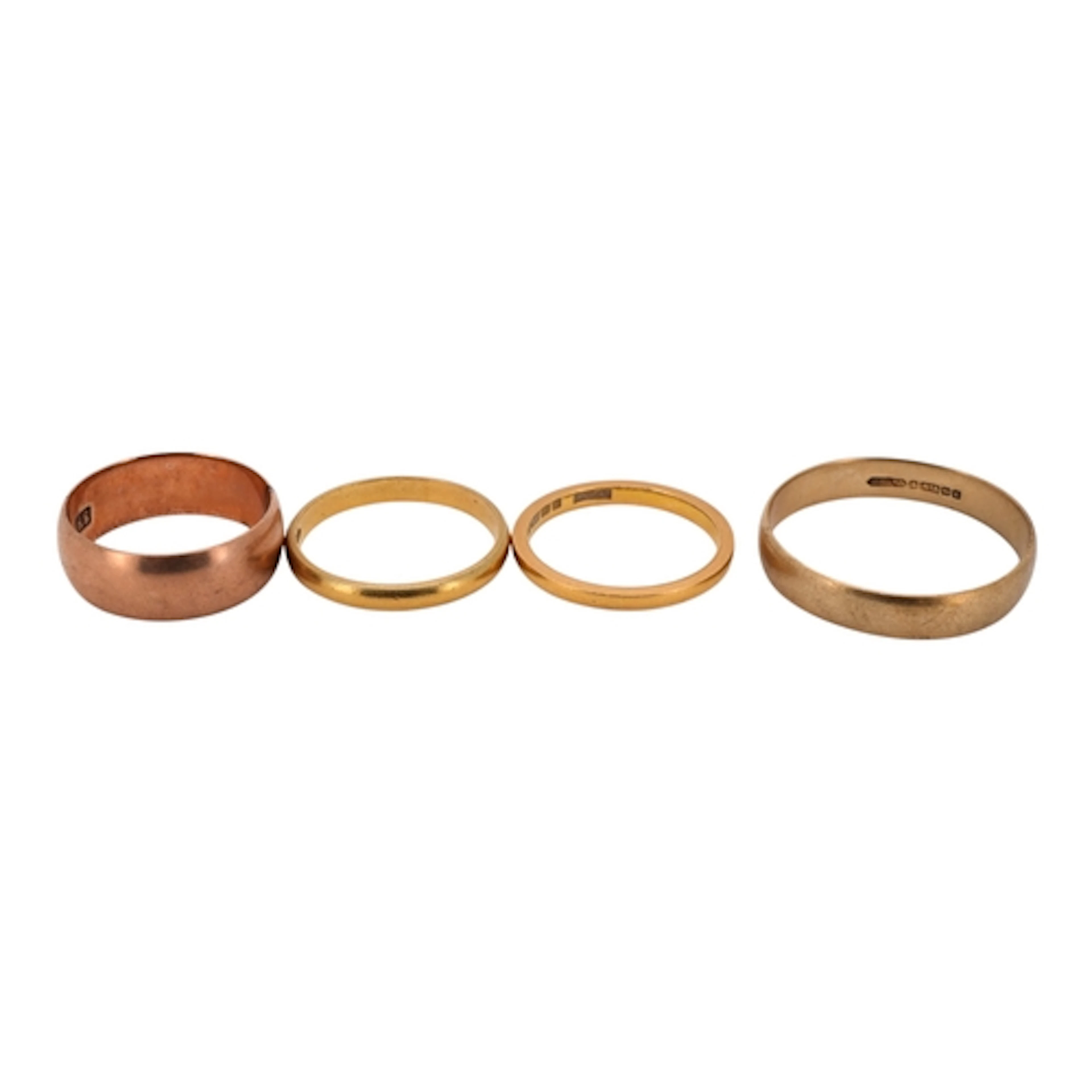 A collection of wedding rings, comprising: two 22ct gold wed...