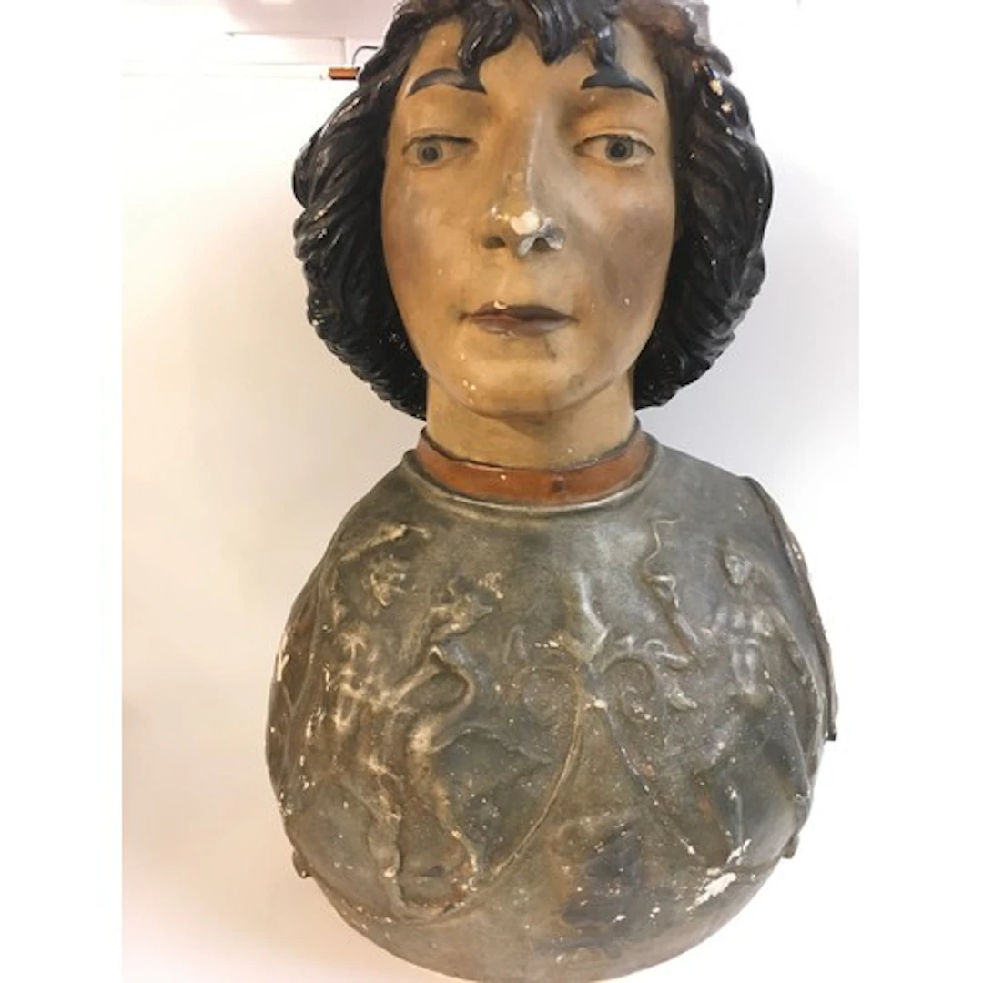 A large plaster bust later painted 19th century. 50cm tall ...