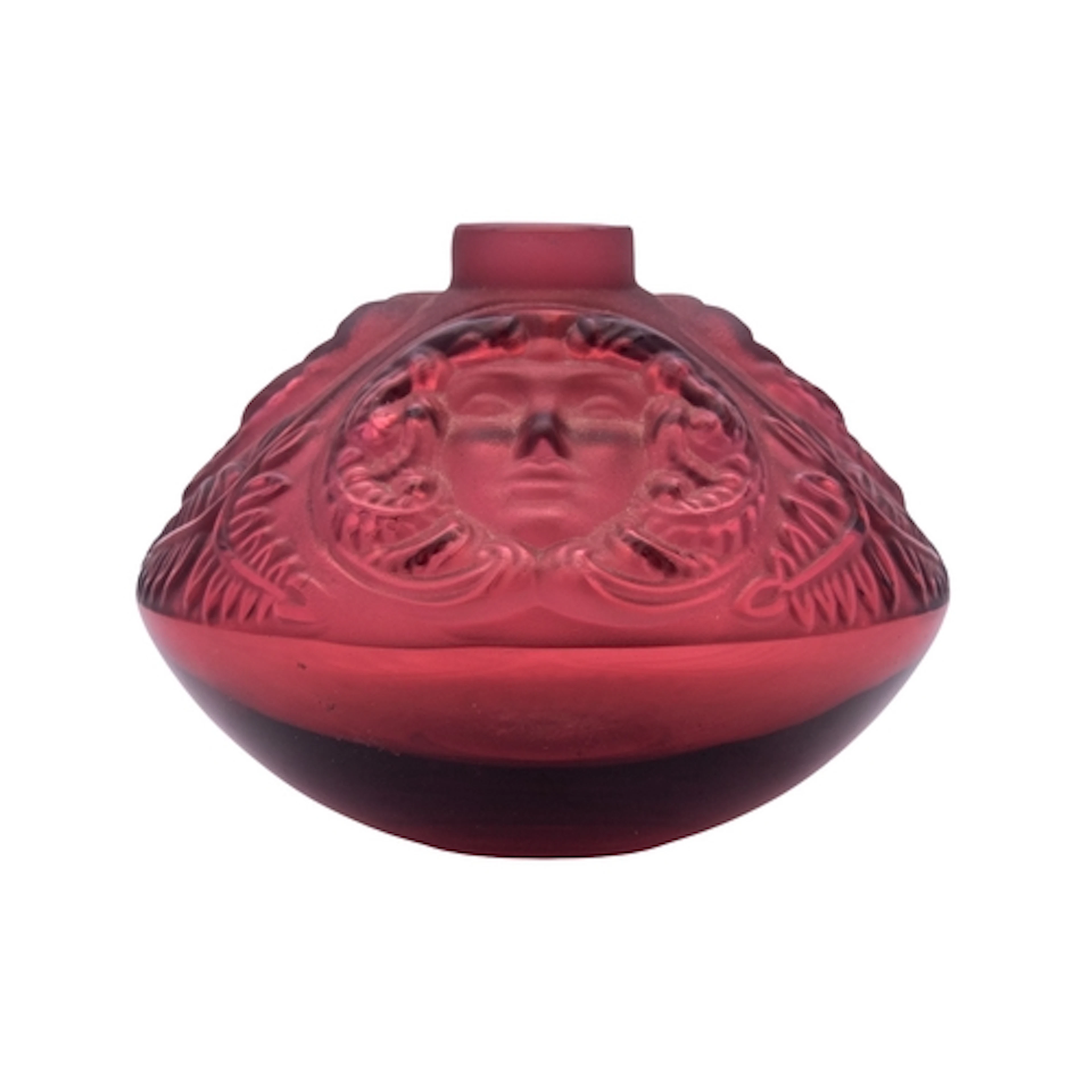 A Lalique Cristal Rouge Psyche flacon, 9cm diameter, diamond...