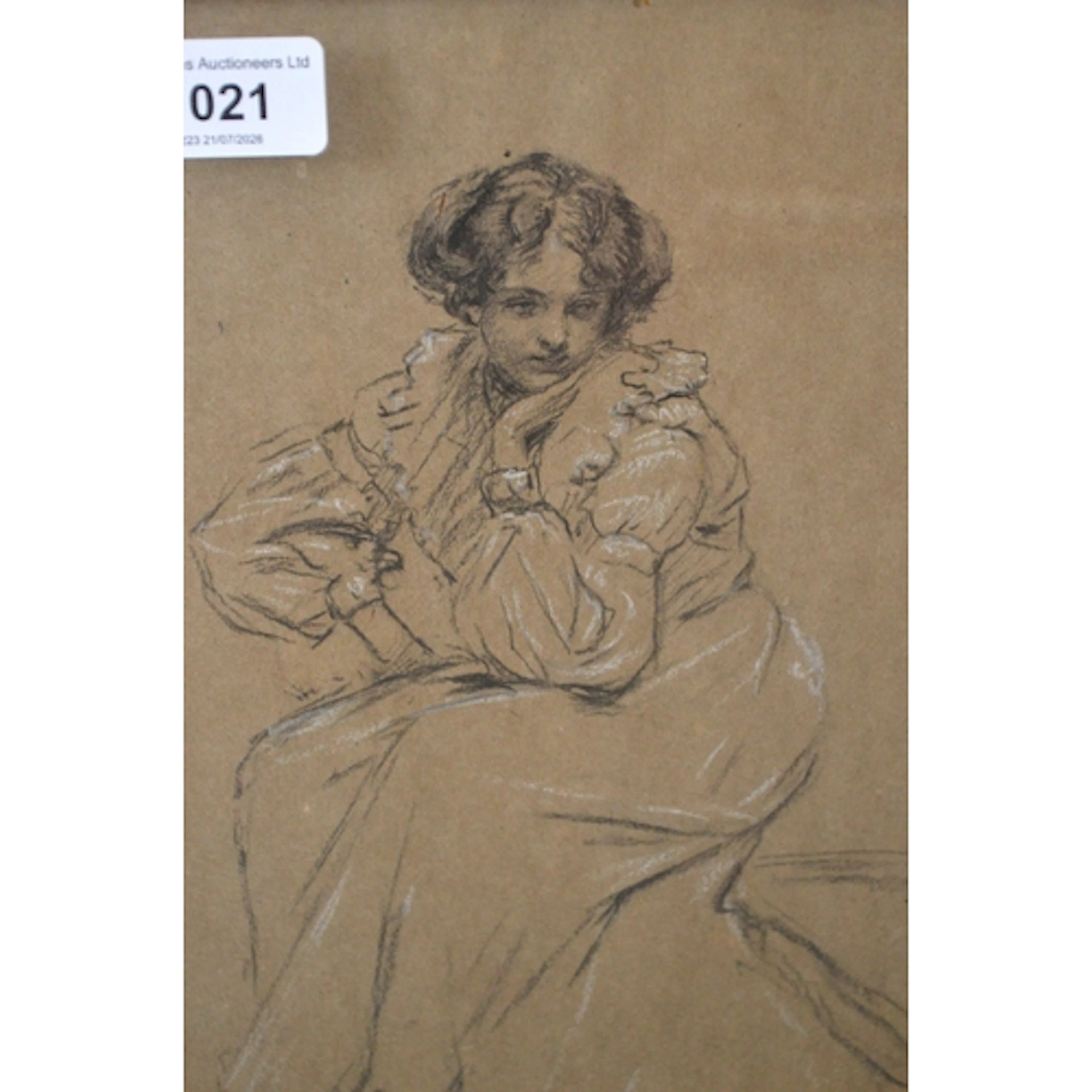 Pre Raphaelite style, charcoal drawing, portrait study of a ...
