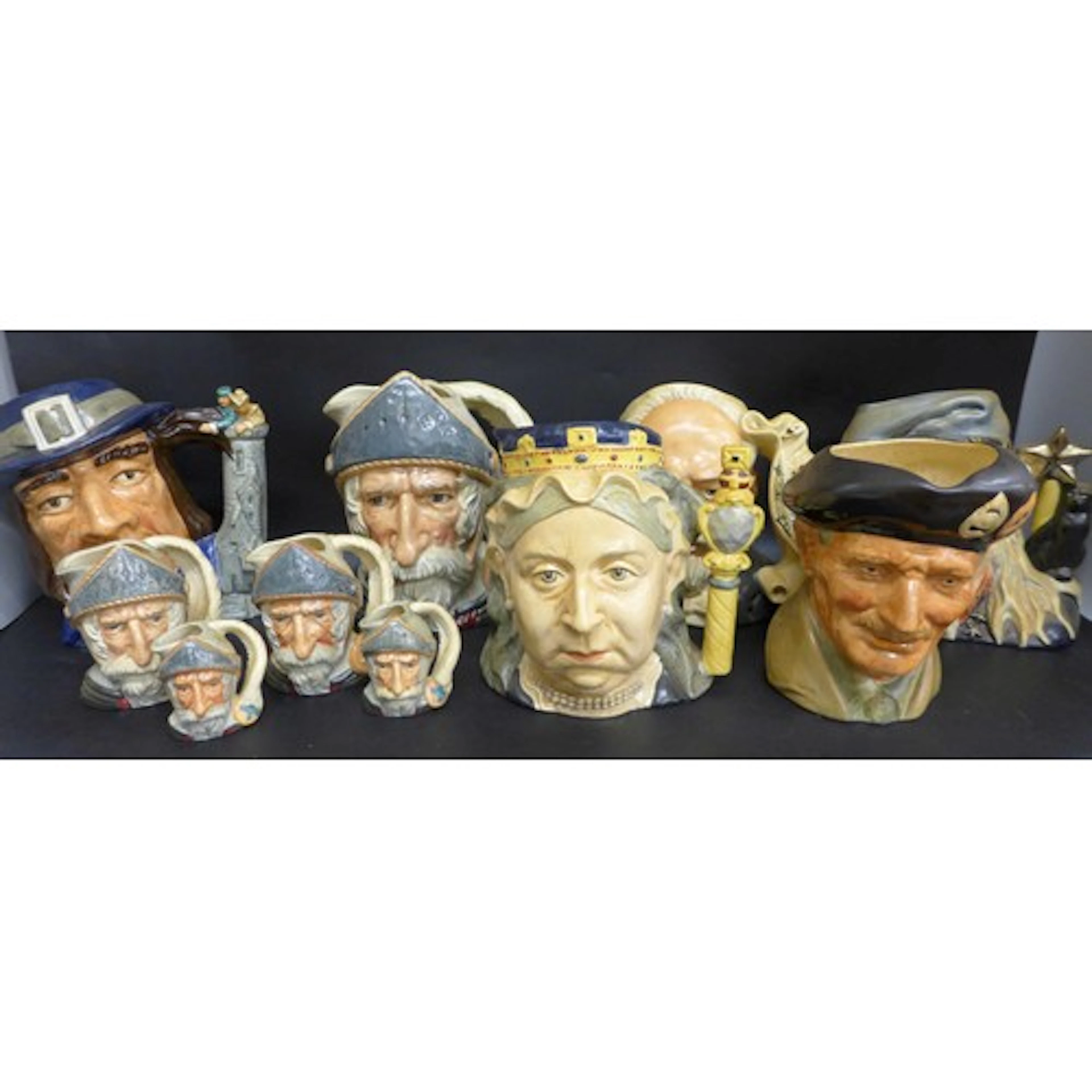 Six large Royal Doulton character jugs and three miniature i...