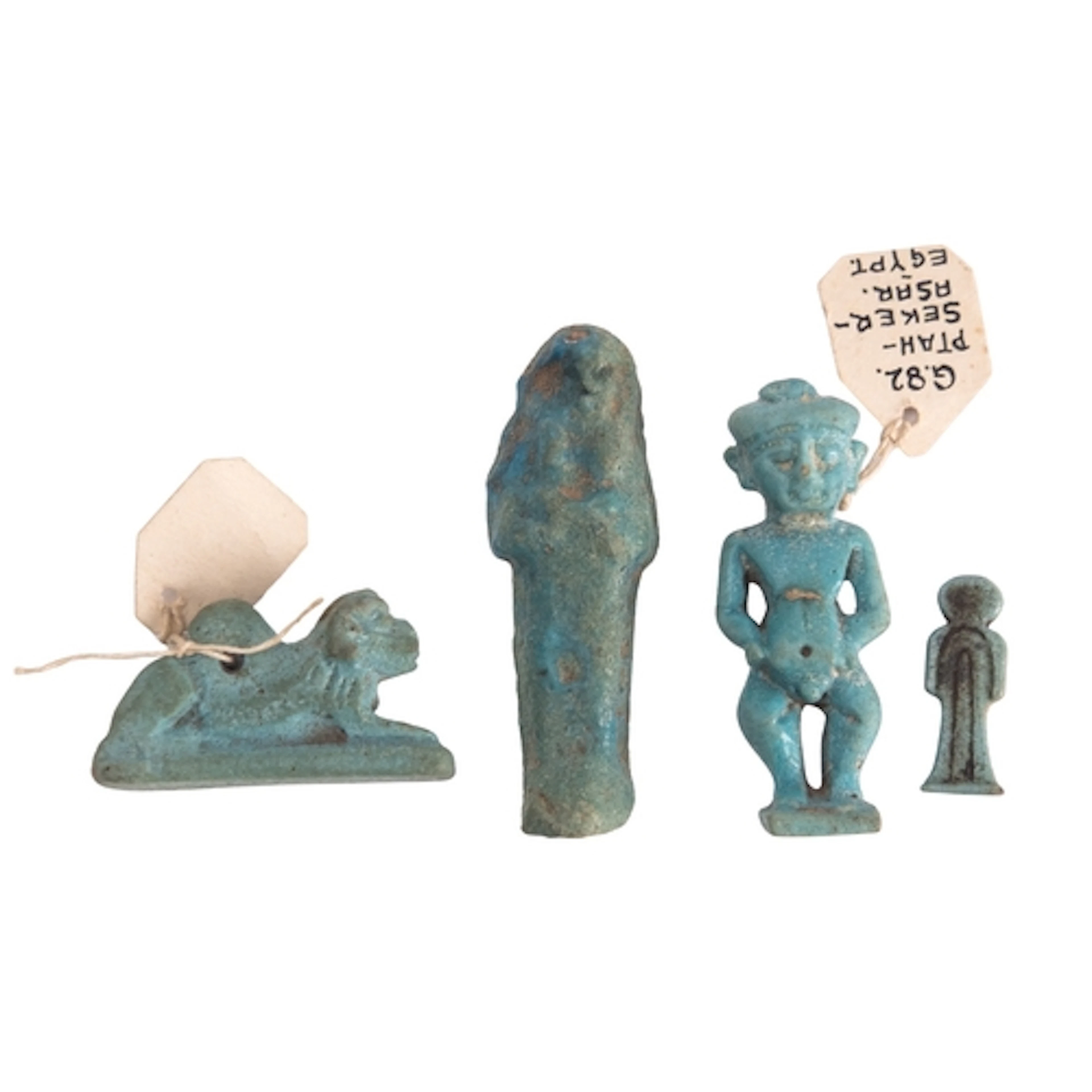 Four Egyptian faience glazed items, Late Period, 664-332 B.C...