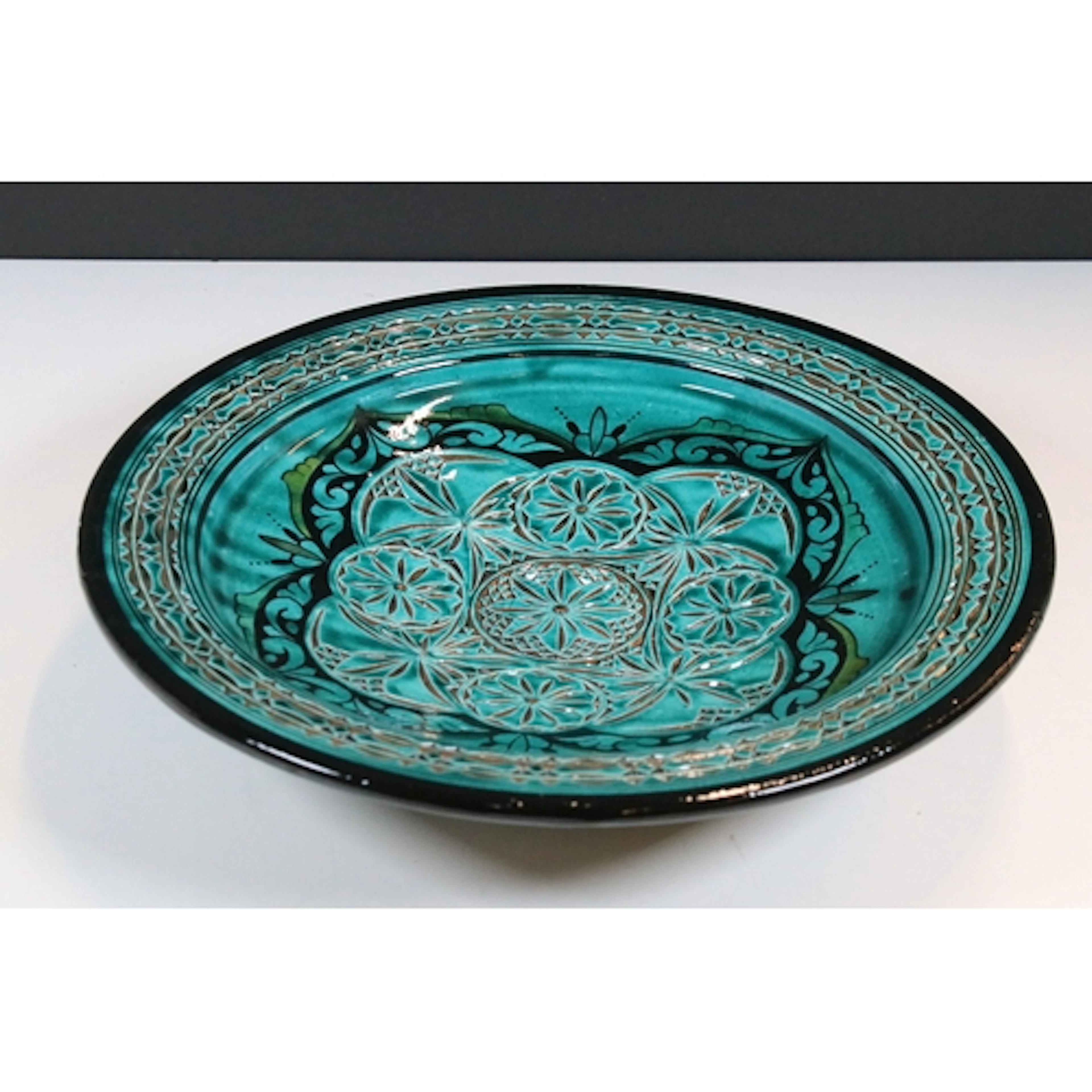 20th/21st century Moroccan glazed terracotta charger dish ha...