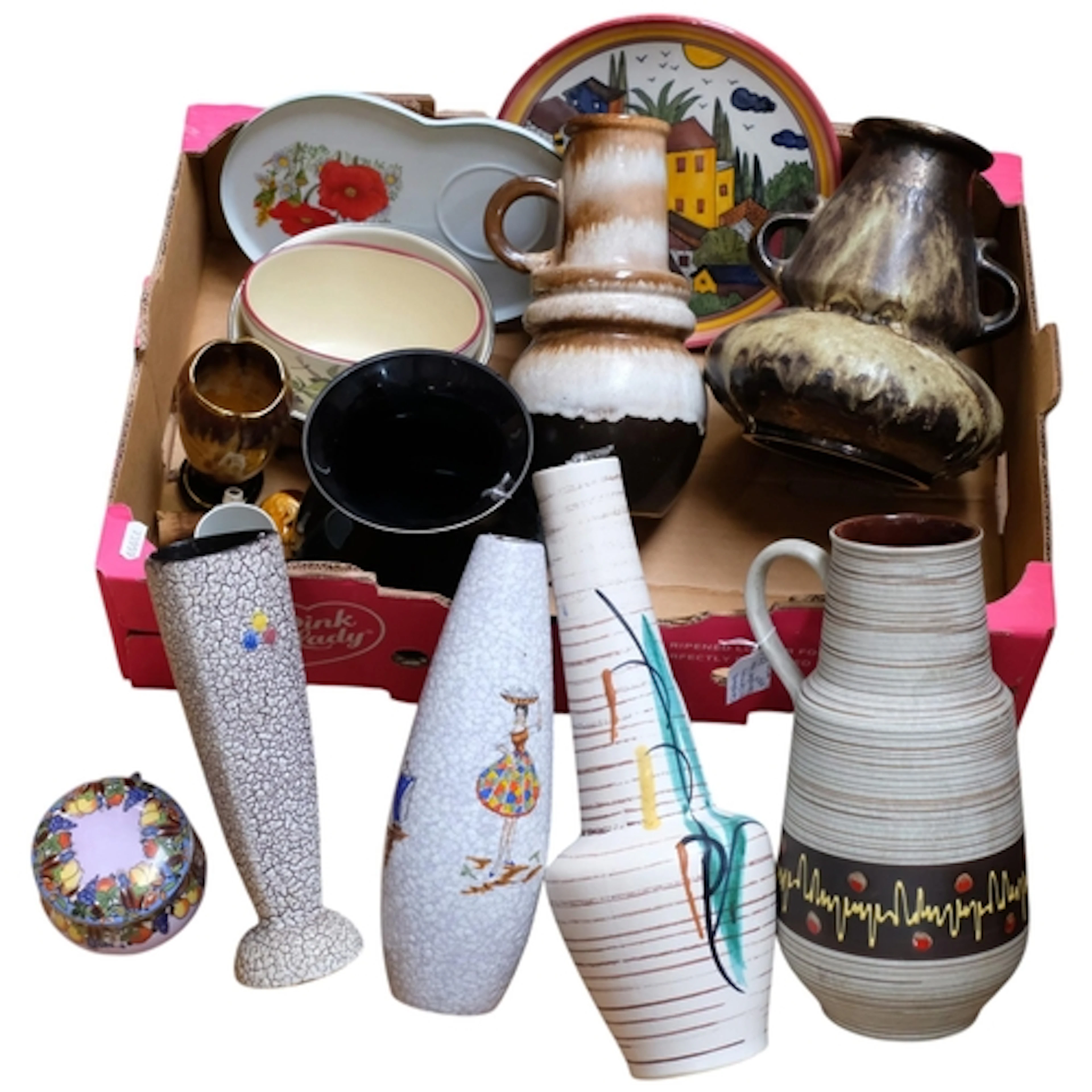 West German vases, a German Art glass vase, etc