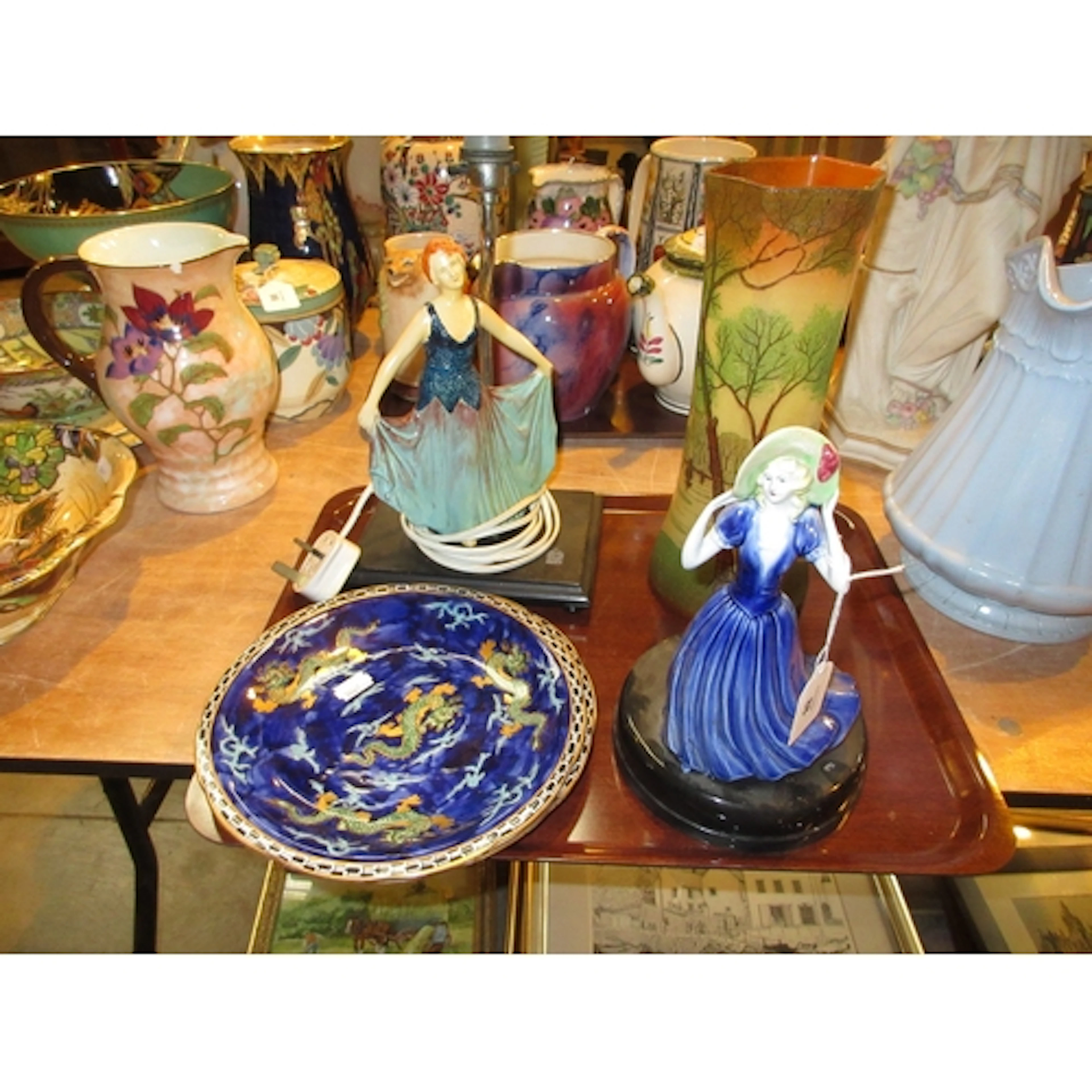 Pair of Coronaware Dragon Plates, Painted Glass Vase and 2 A...