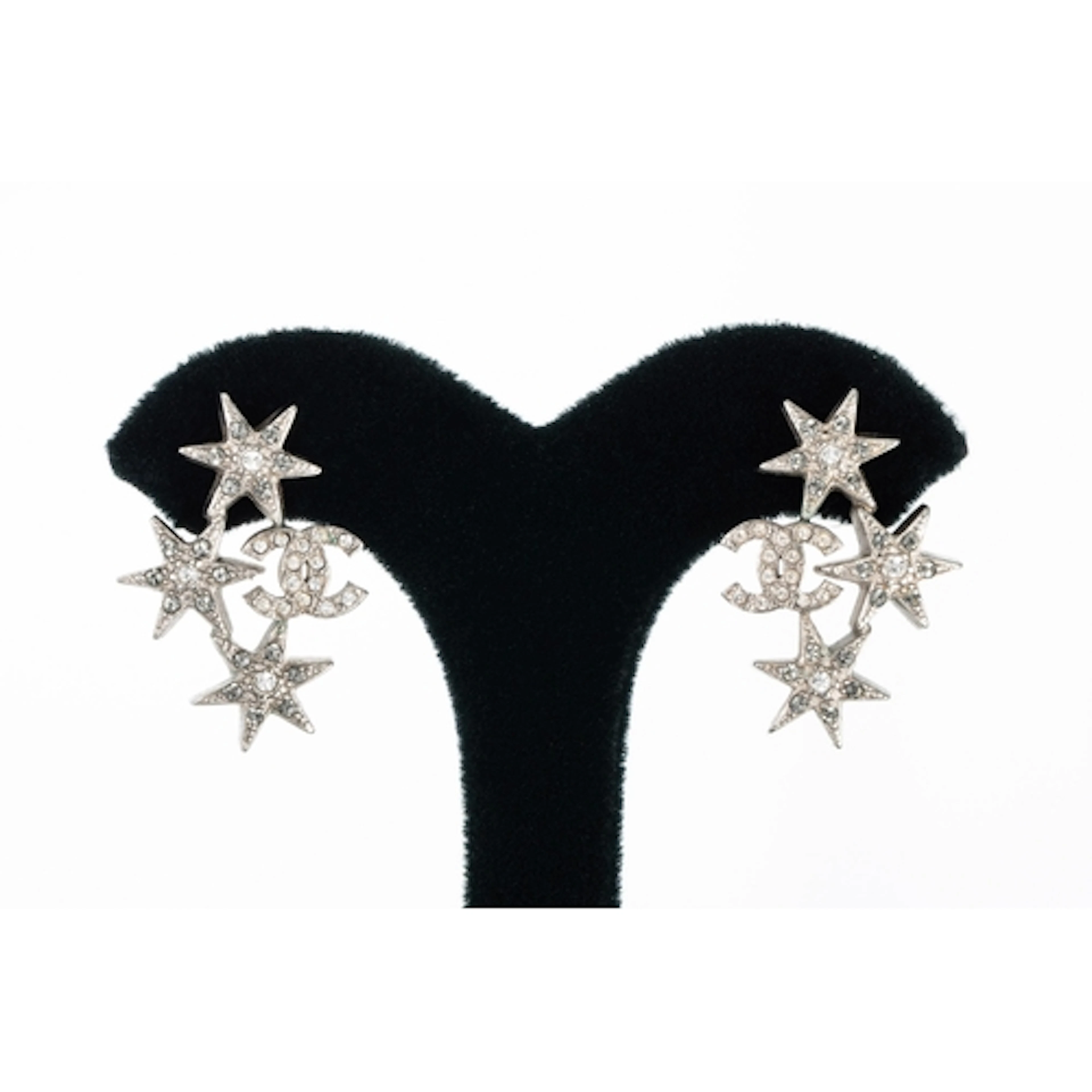 A PAIR OF CHANEL CRYSTAL EARRINGS, set with double C and a s...