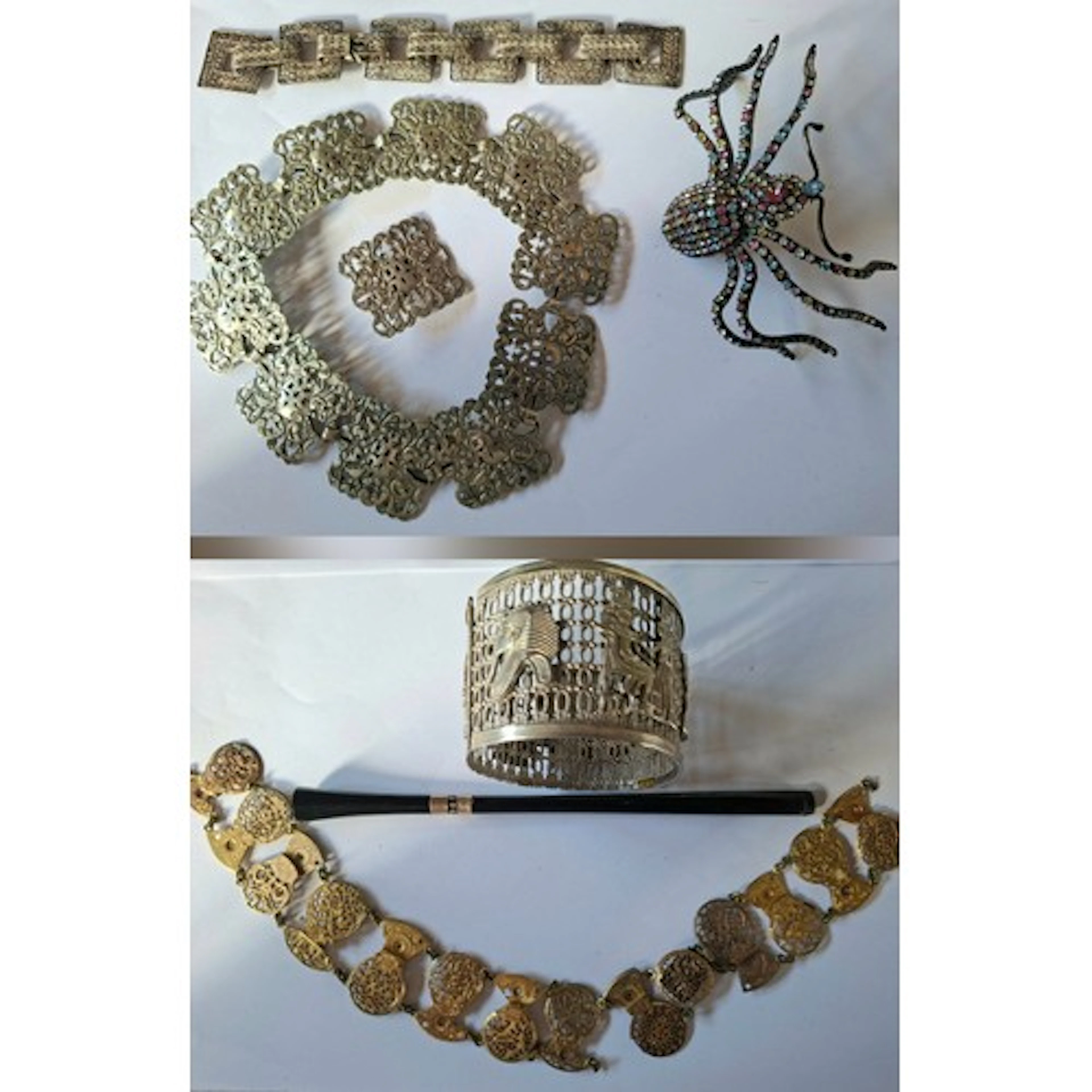 An Egyptian Revival hinged bangle stamped 'S', 65.9g, an Edw...