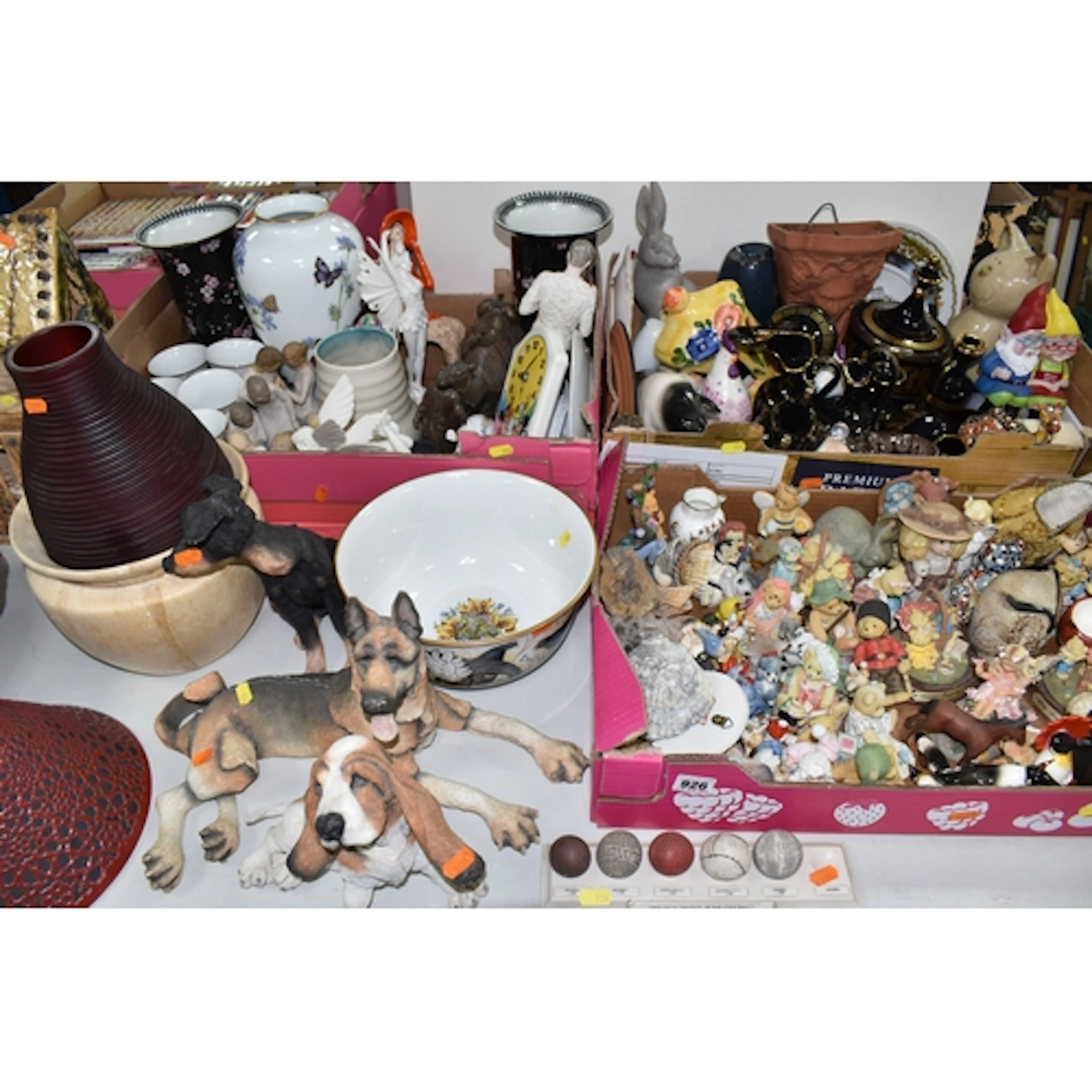 THREE BOXES AND LOOSE ORNAMENTS to include a group of Ancien...