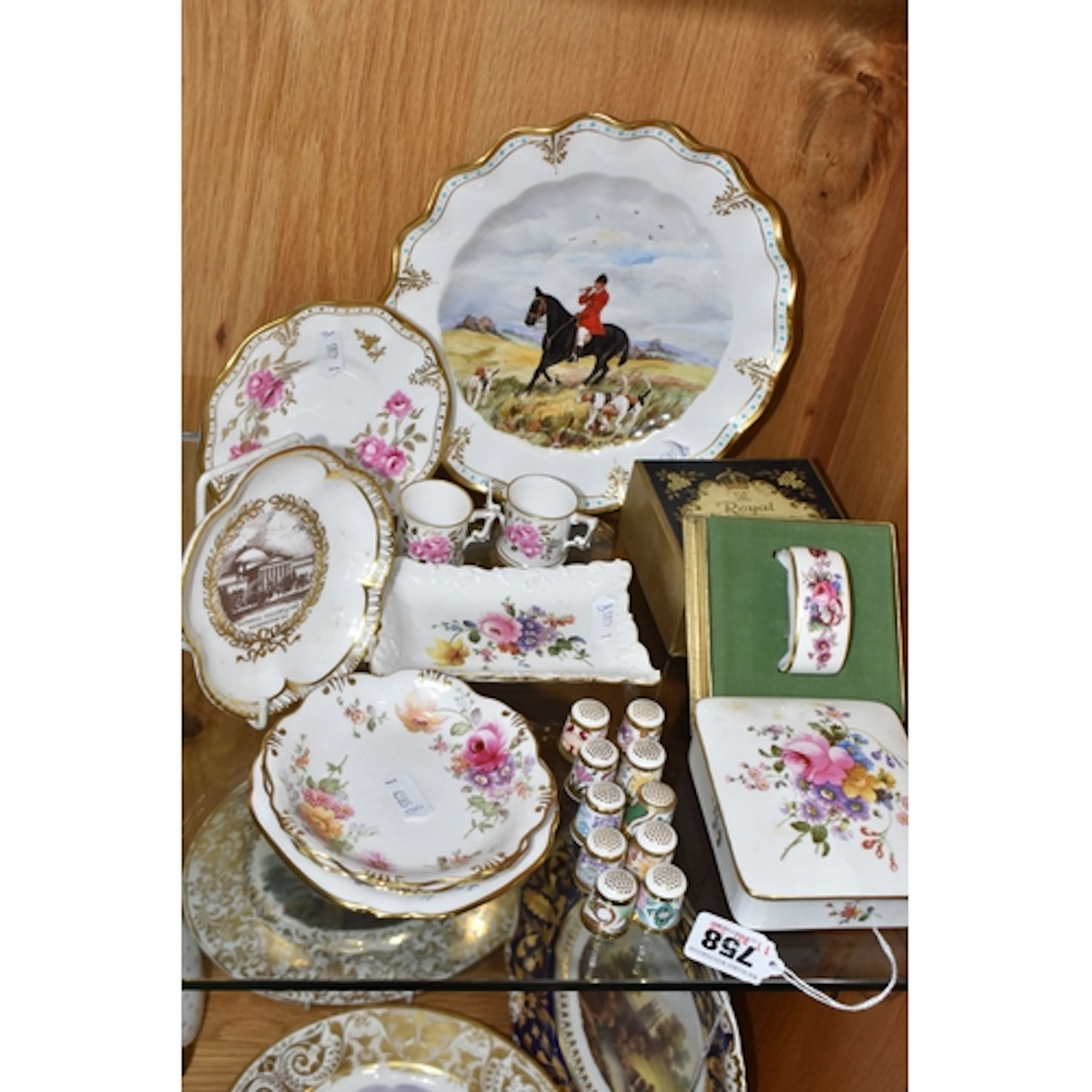 A GROUP OF ROYAL CROWN DERBY CERAMICS, comprising a hand-pai...