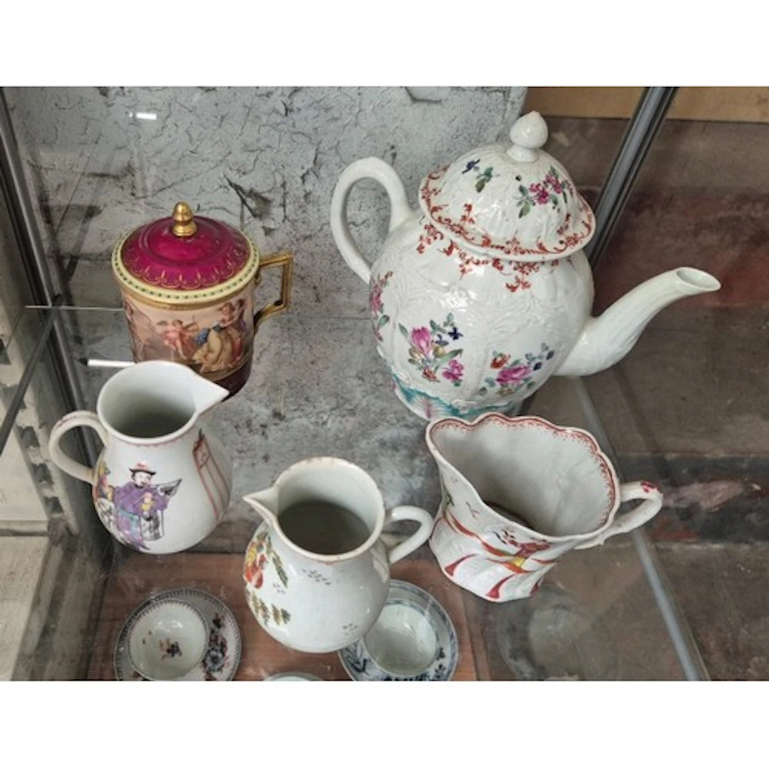 18th century coffee pot and three small jugs, together with ...